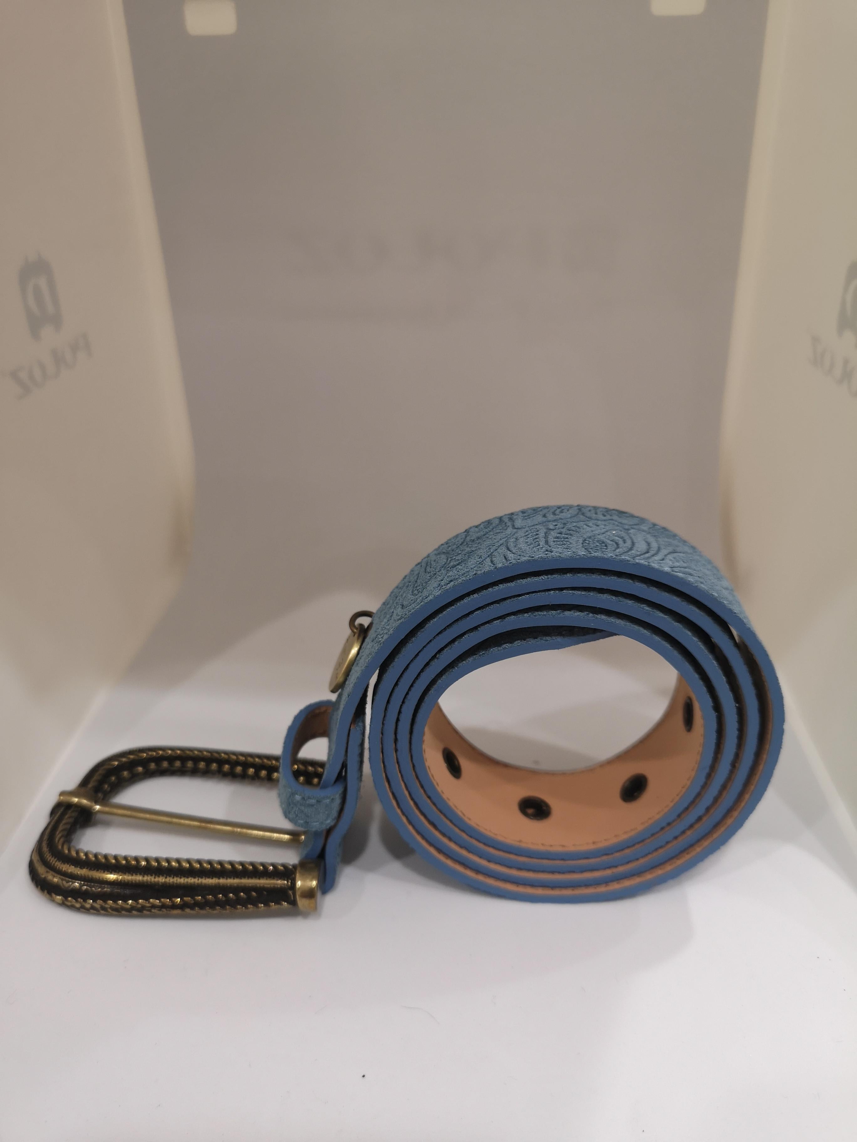 Blue suede leather belt In New Condition In Capri, IT