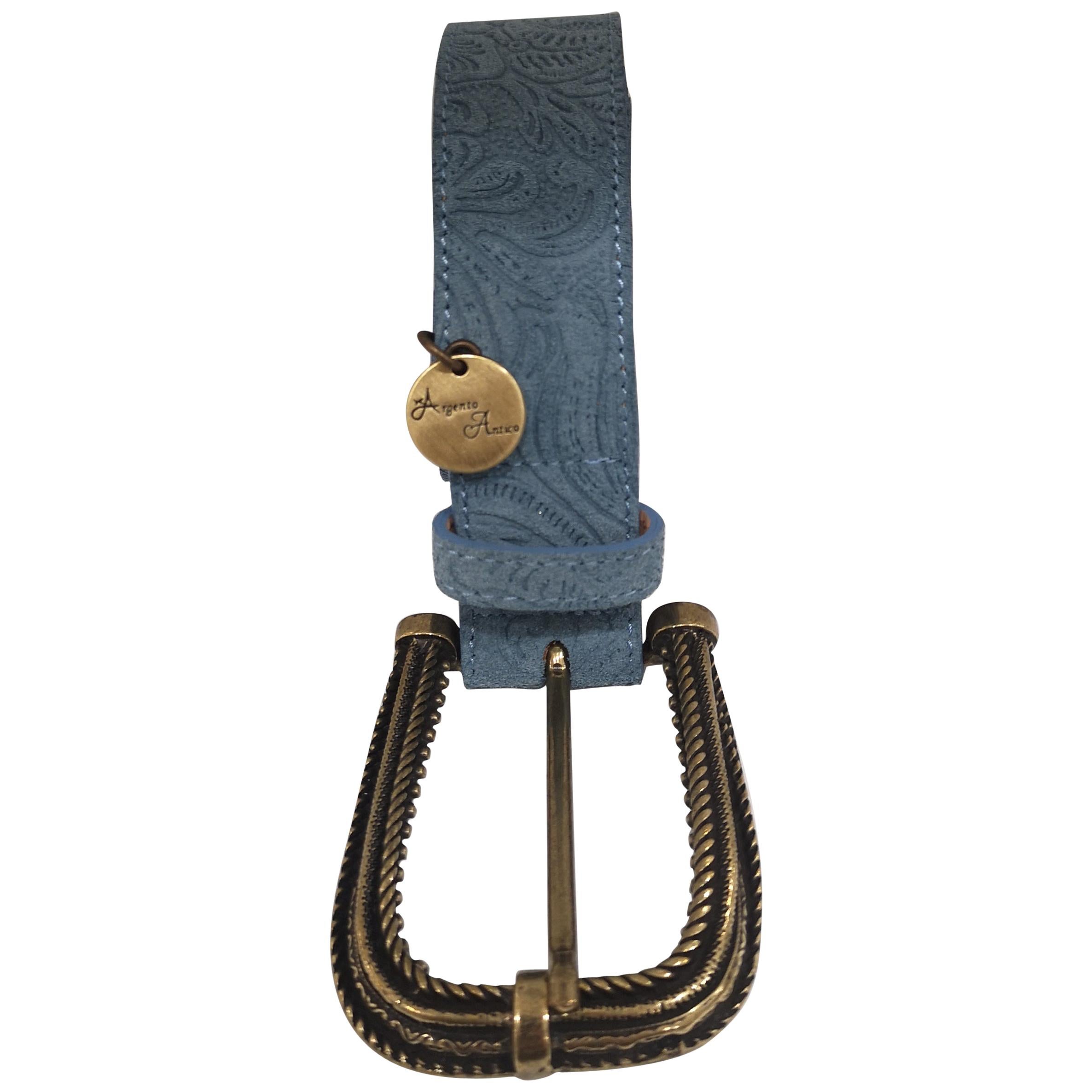 Blue suede leather belt