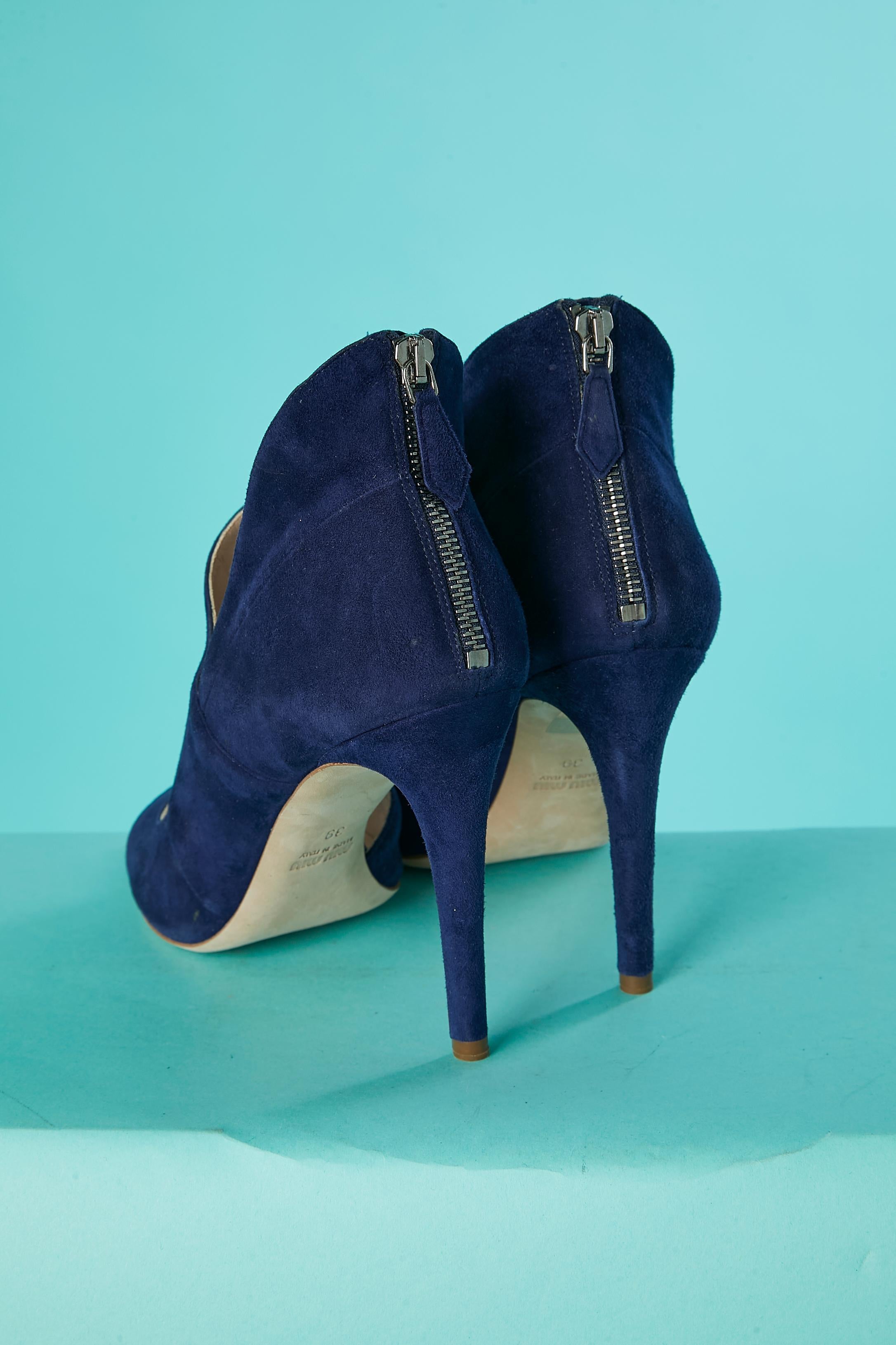 Black Blue suede open-toe sandals with zip in the top back Miu-Miu  For Sale