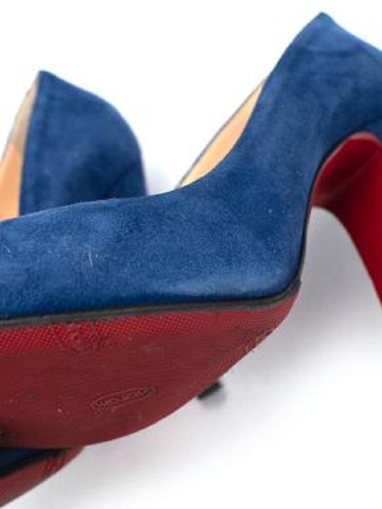 Christian Louboutin Blue Suede Round Toe Heeled Pumps - 38 For Sale 3