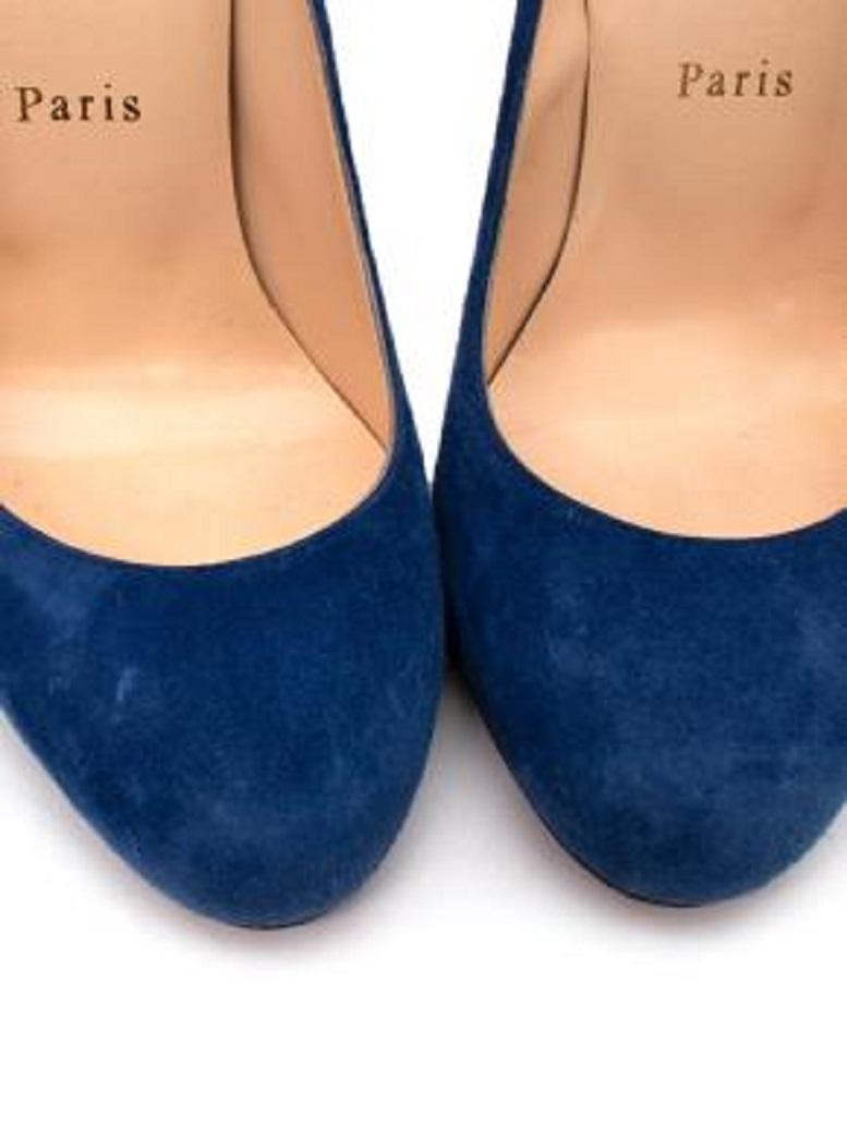 Women's Christian Louboutin Blue Suede Round Toe Heeled Pumps - 38 For Sale