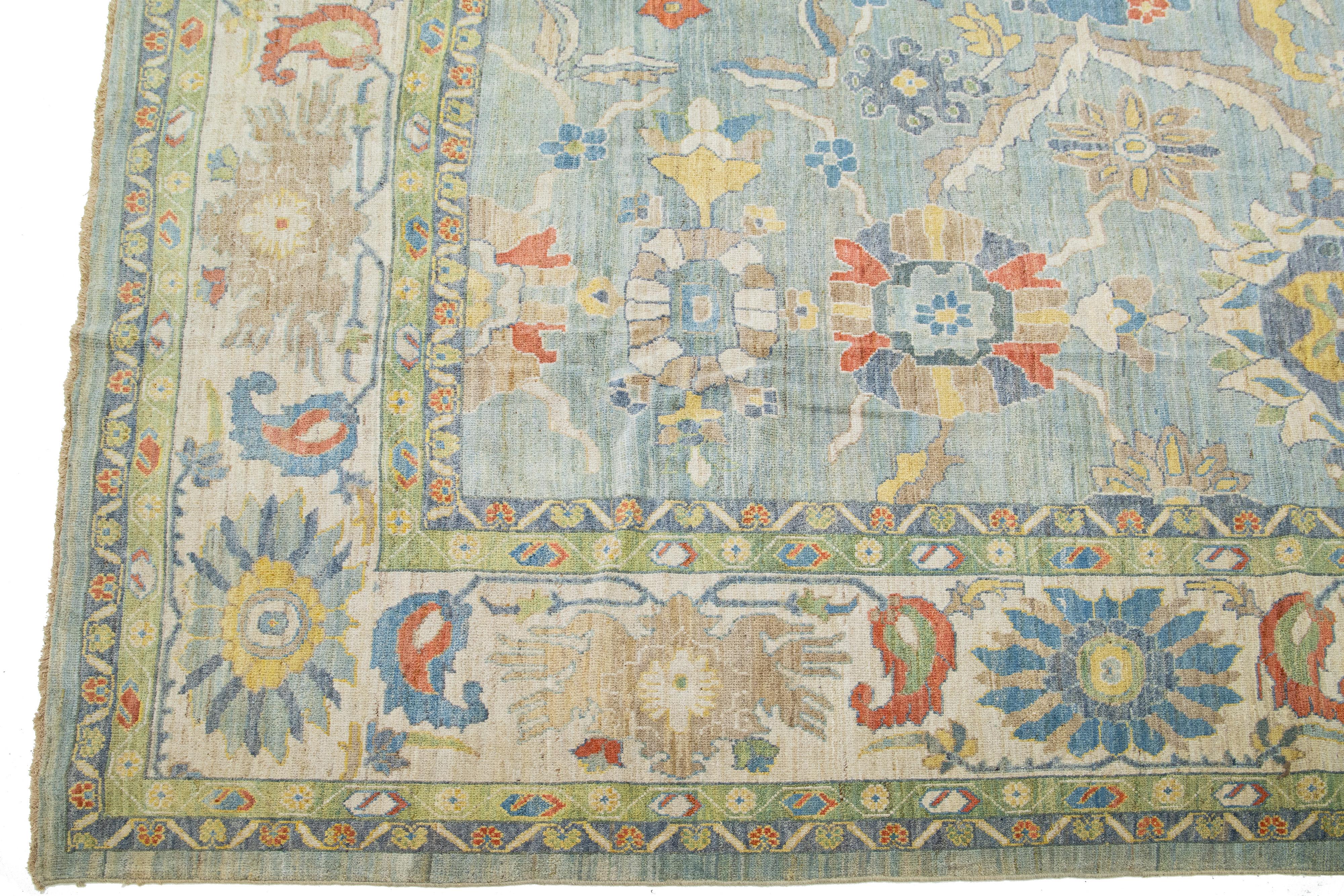  Blue Sultanabad Oversize Wool Rug with Modern Floral Design In New Condition For Sale In Norwalk, CT