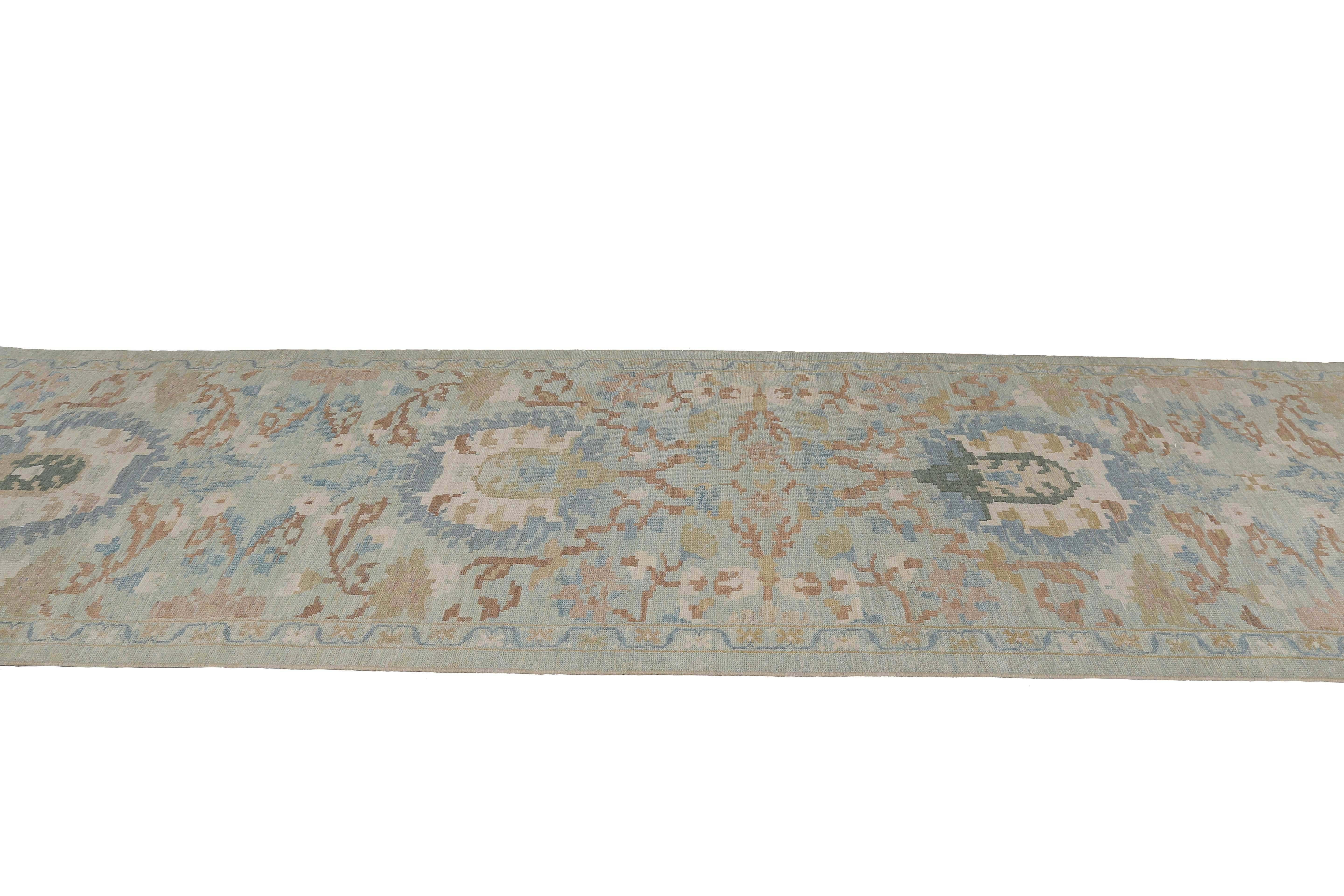 Contemporary Blue Sultanabad Runner Handmade Rug For Sale