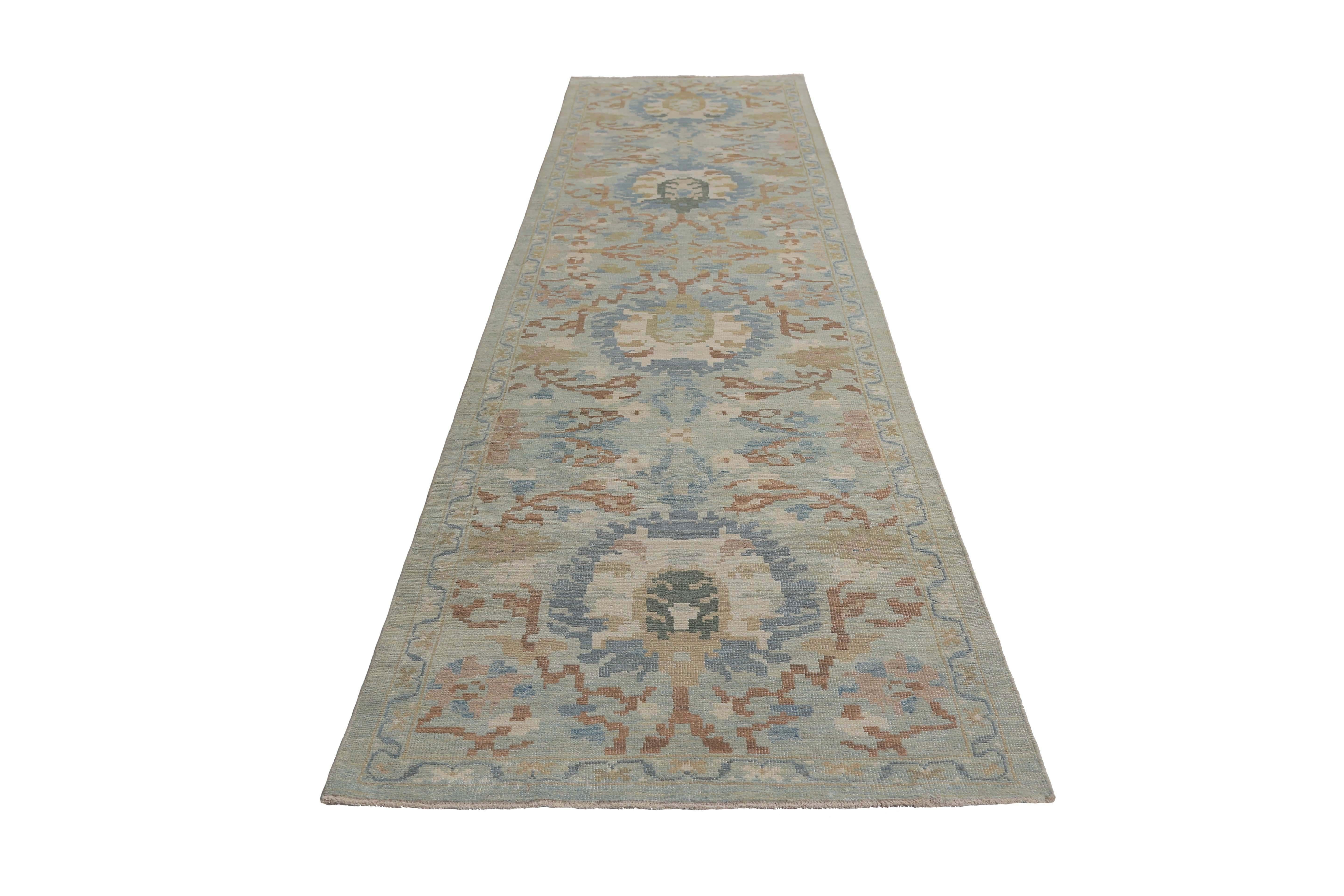 Wool Blue Sultanabad Runner Handmade Rug For Sale