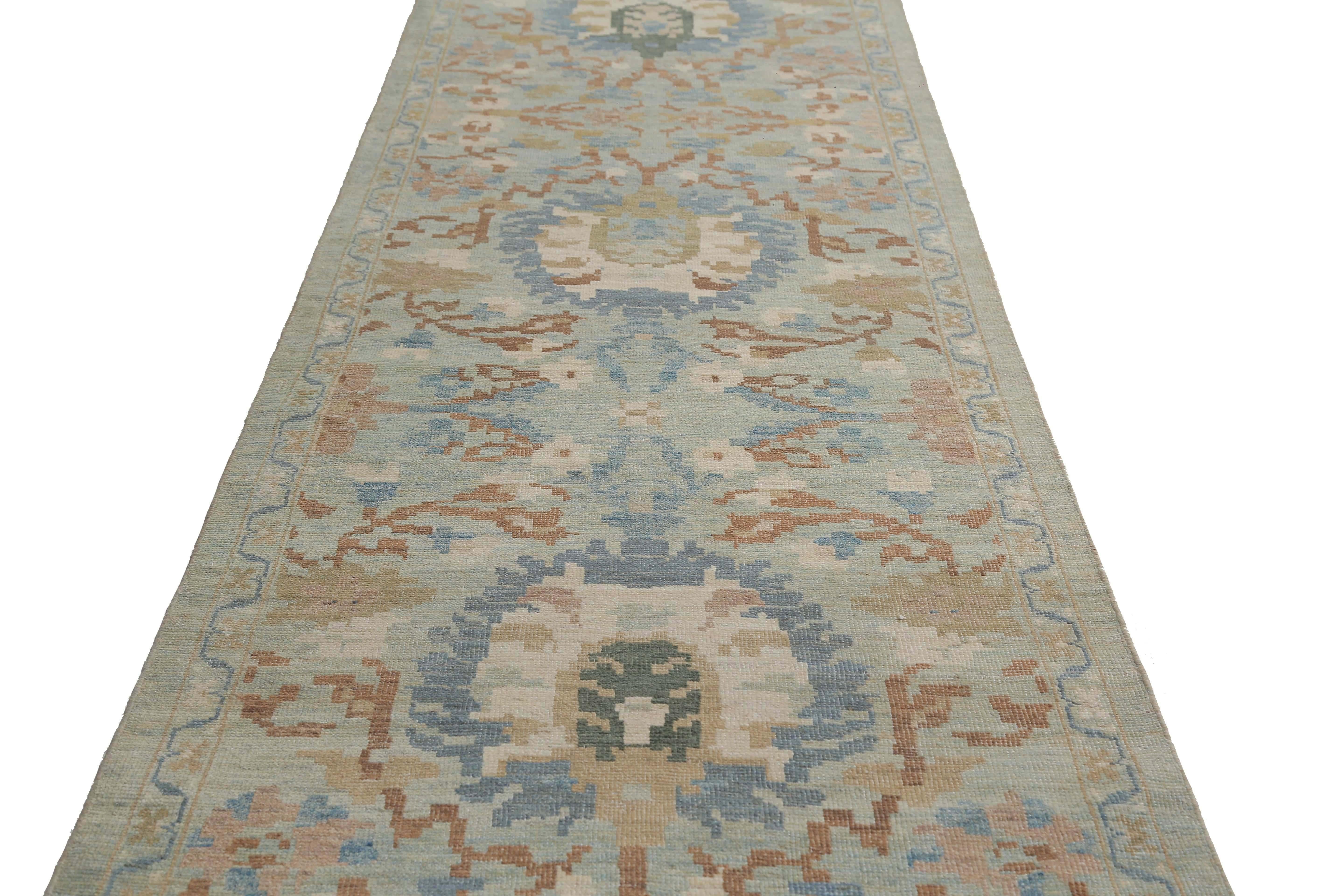 Blue Sultanabad Runner Handmade Rug For Sale 2