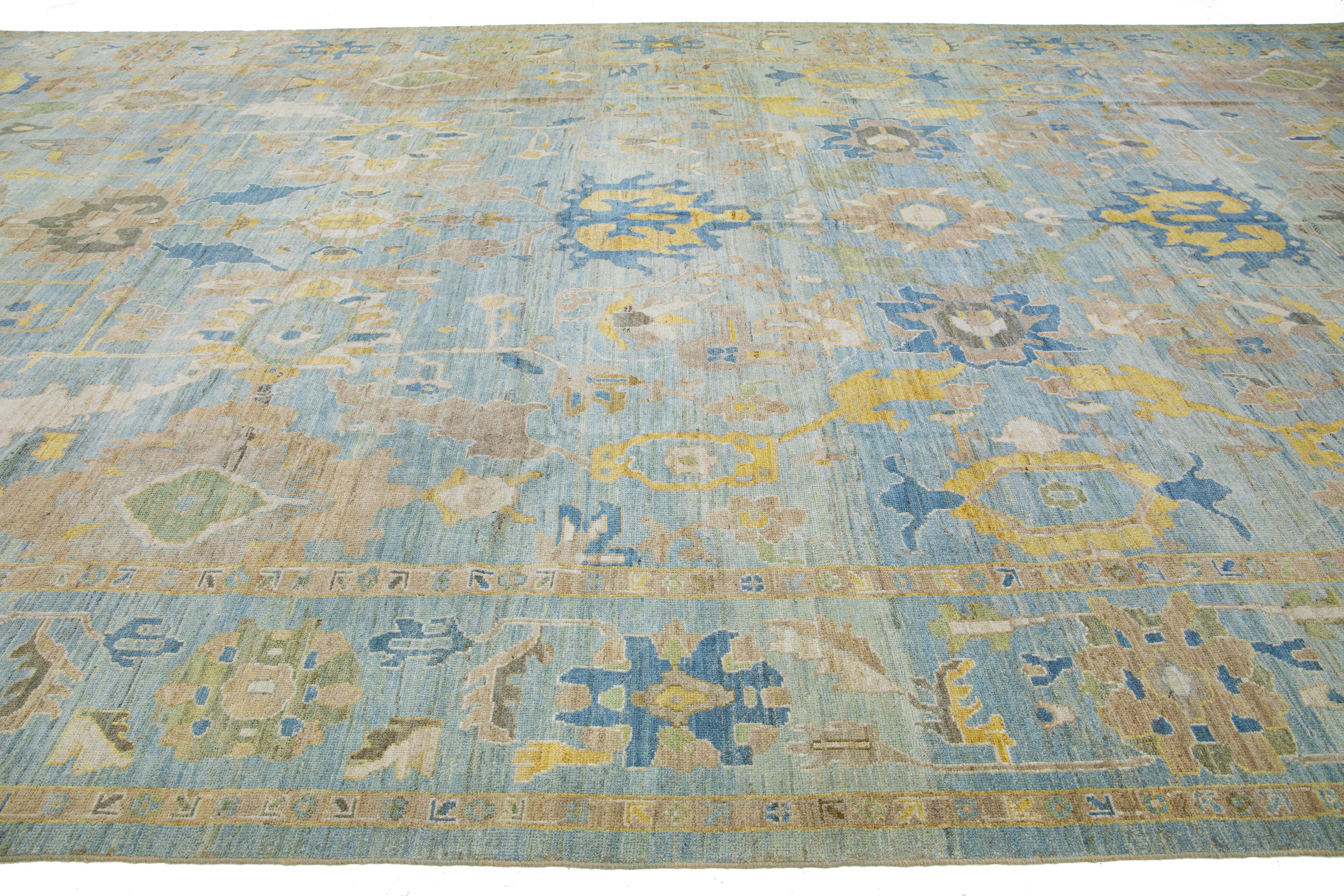 Hand-Knotted Blue Sultanabad Wool Rug Handmade with  Modern Allover Motif For Sale