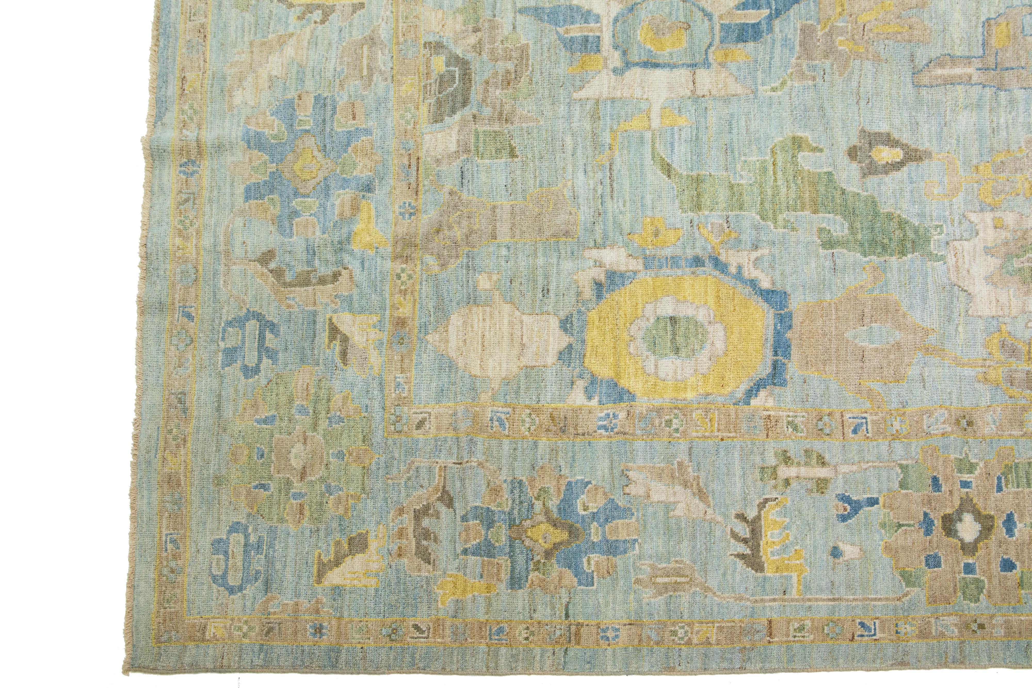 Blue Sultanabad Wool Rug Handmade with  Modern Allover Motif In New Condition For Sale In Norwalk, CT