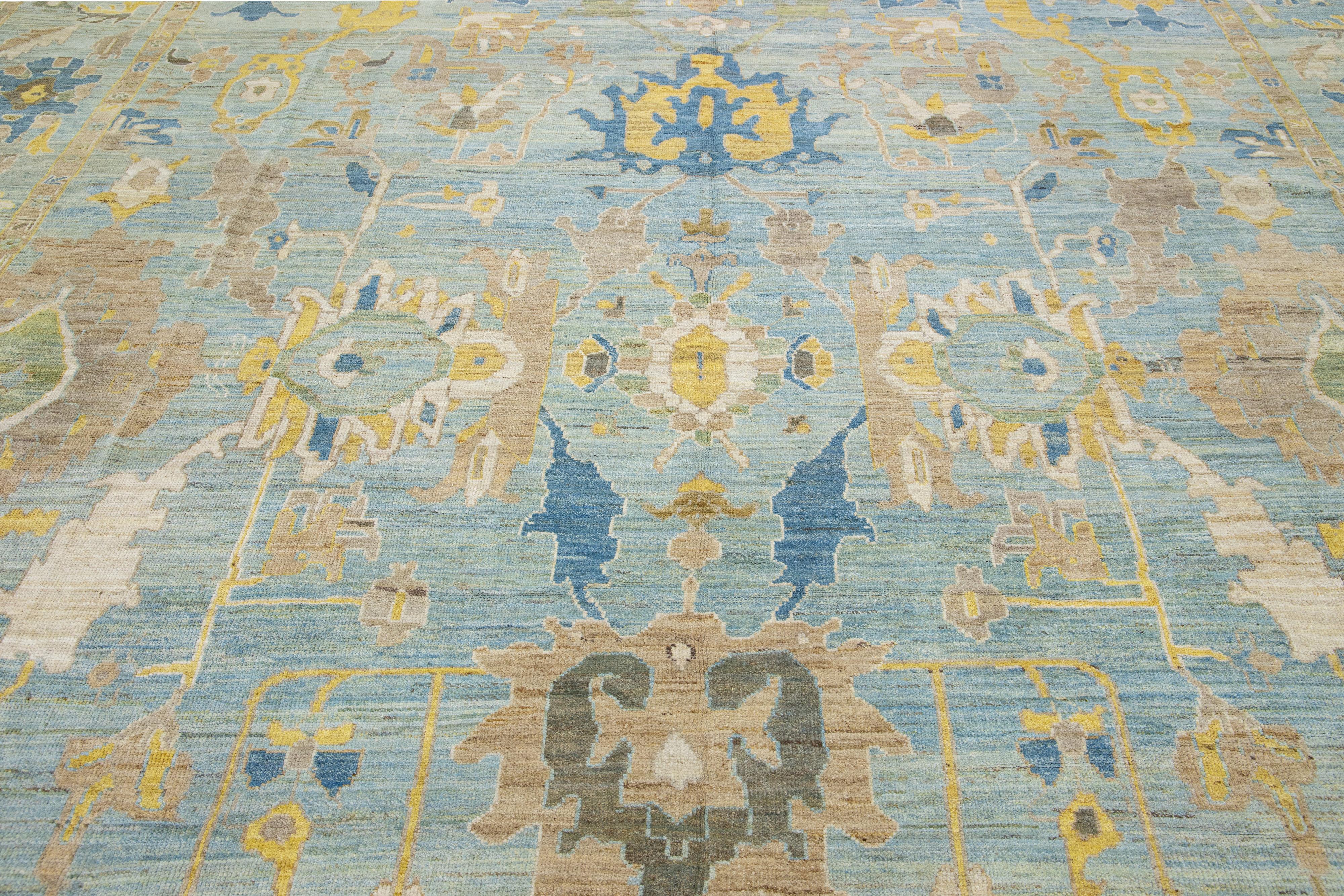 Contemporary Blue Sultanabad Wool Rug Handmade with  Modern Allover Motif For Sale