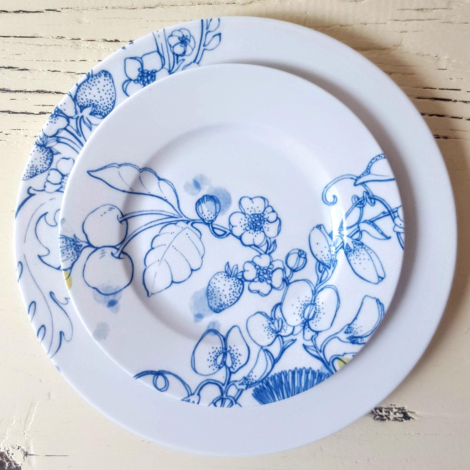 Other Blue Summer, Contemporary Porcelain Bread Plate with Blue Floral Design For Sale