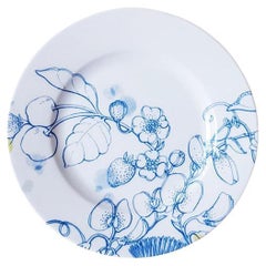 Blue Summer, Contemporary Porcelain Bread Plate with Blue Floral Design