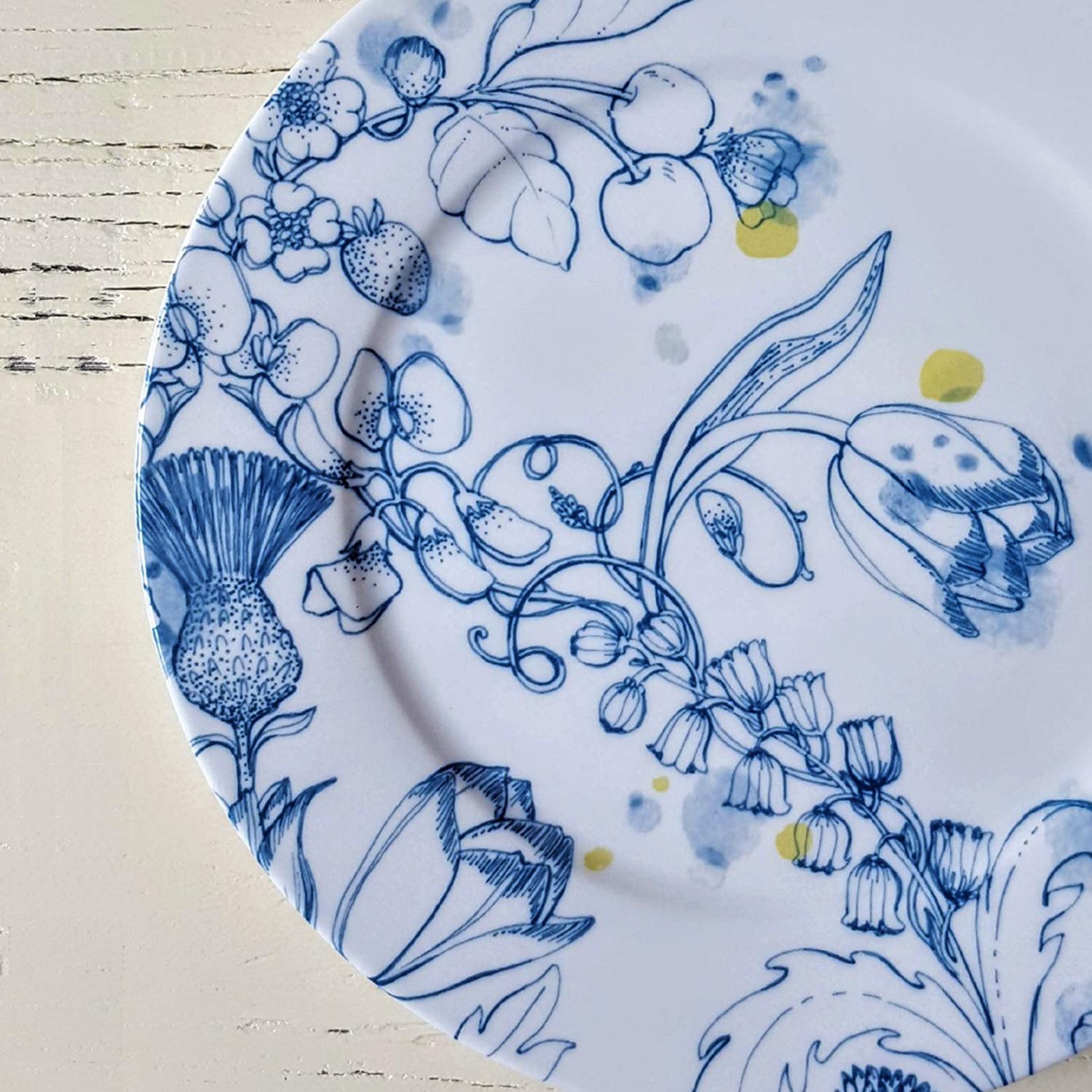 blue floral plates