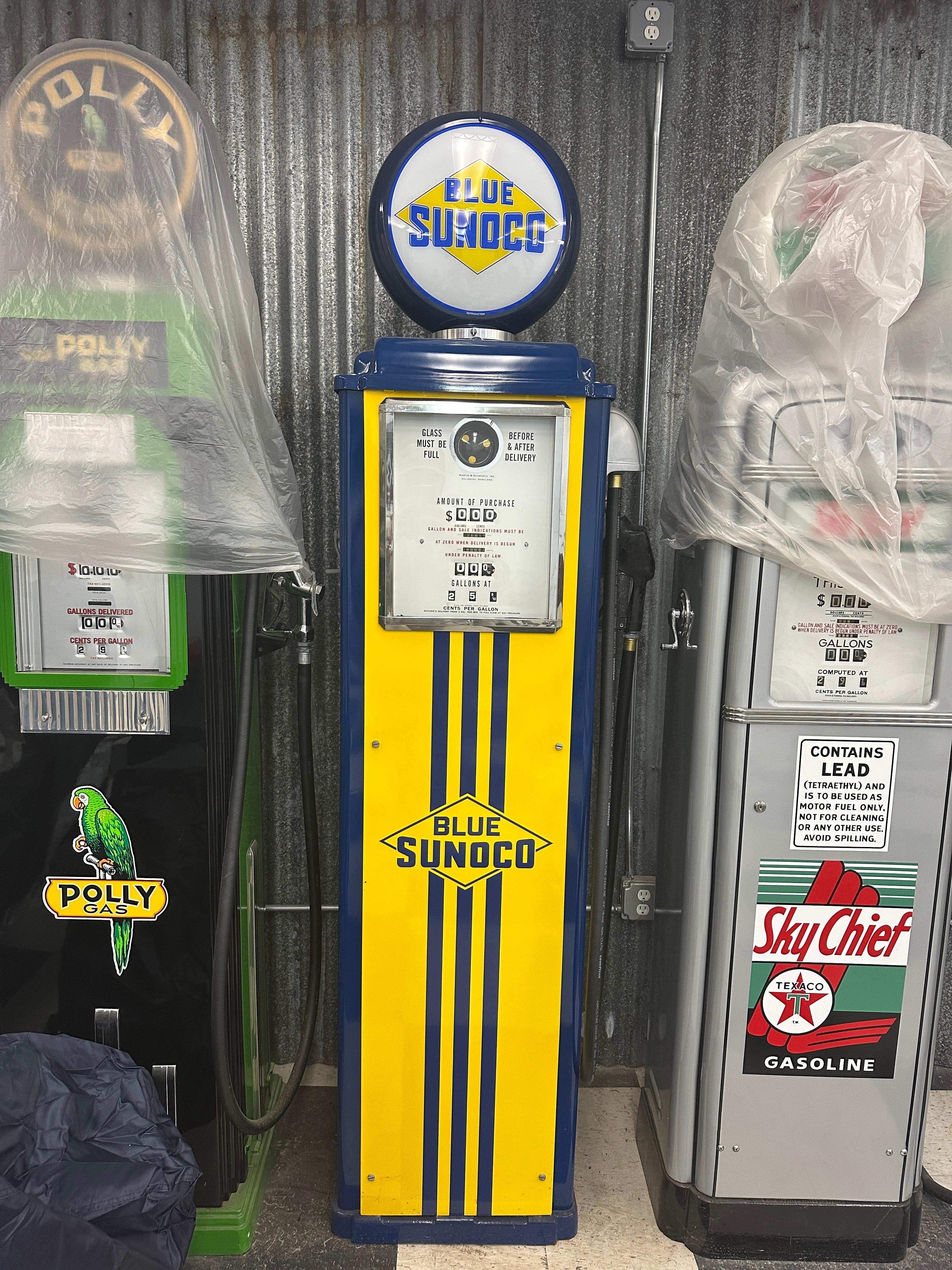 Pompe à essence bleue Sunoco Martin et Schwartz modèle 70 Excellent état - En vente à Alpha, NJ