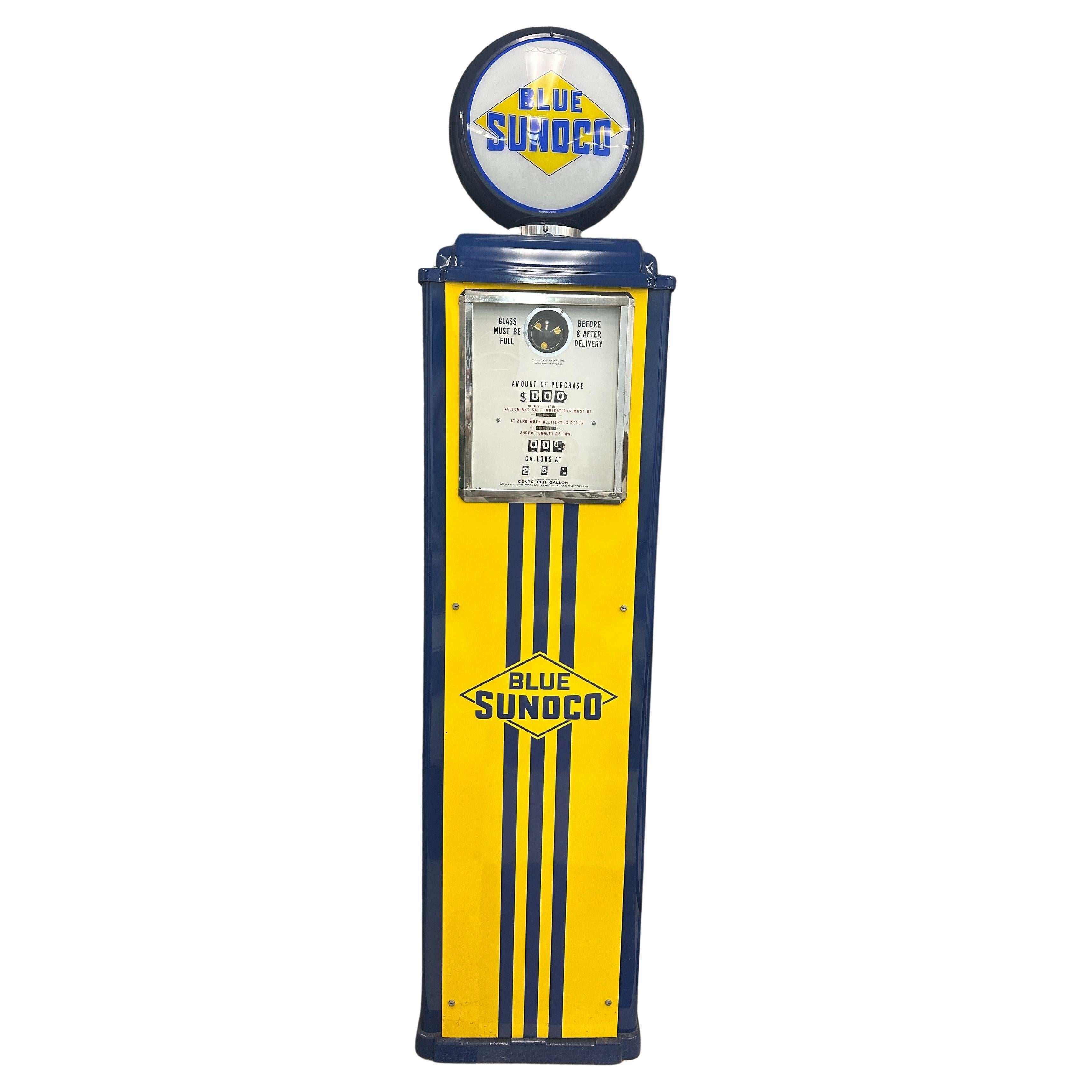 Pompe à essence bleue Sunoco Martin et Schwartz modèle 70