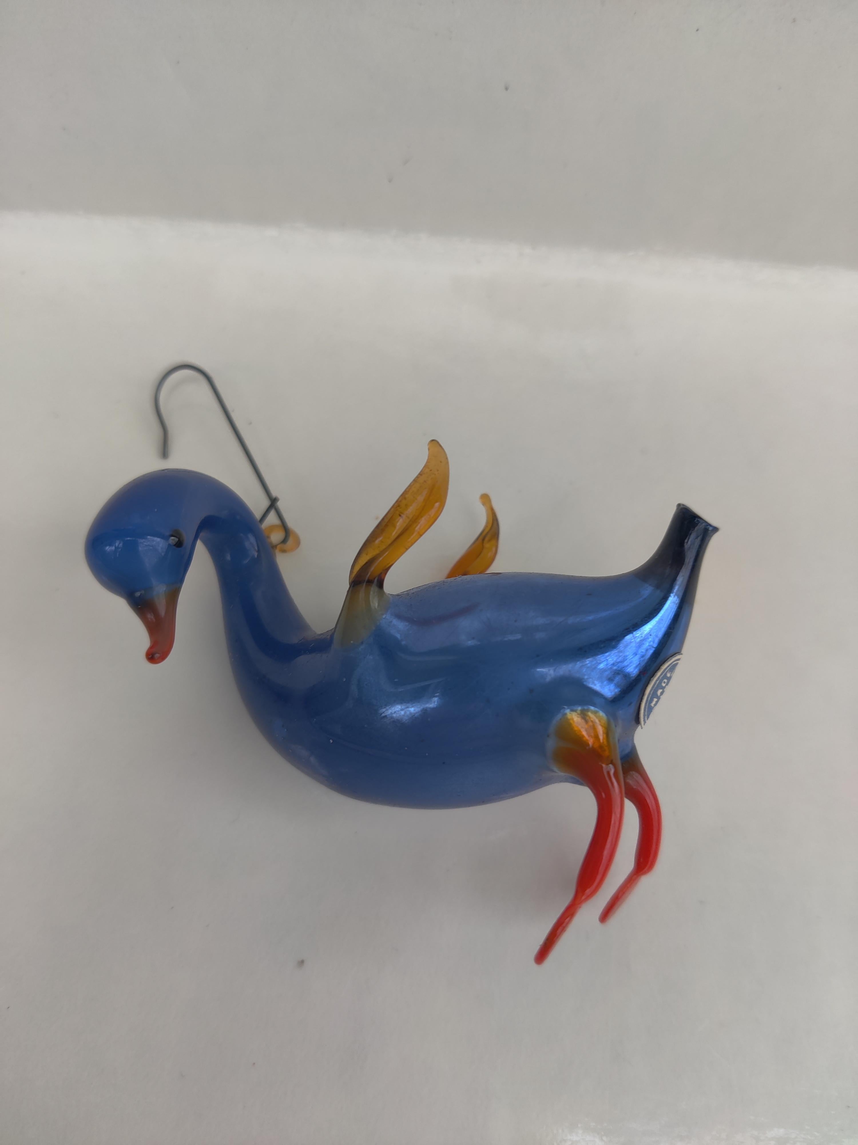 Mercury Glass Blue Swan German Blown-Glass Ornament For Sale