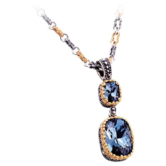 Blue Swarovski Crystals Tricoloependant Necklace, Dimitrios Exclusive M62 For Sale