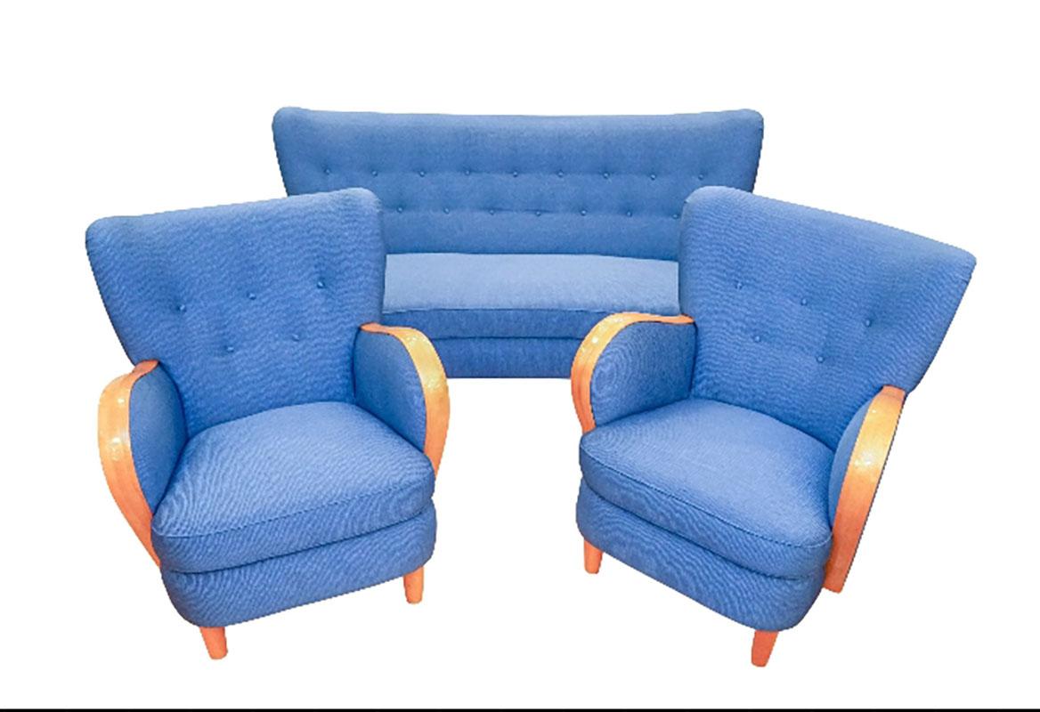 Blue Swedish Art Deco Lounge Group, 1940 For Sale 1