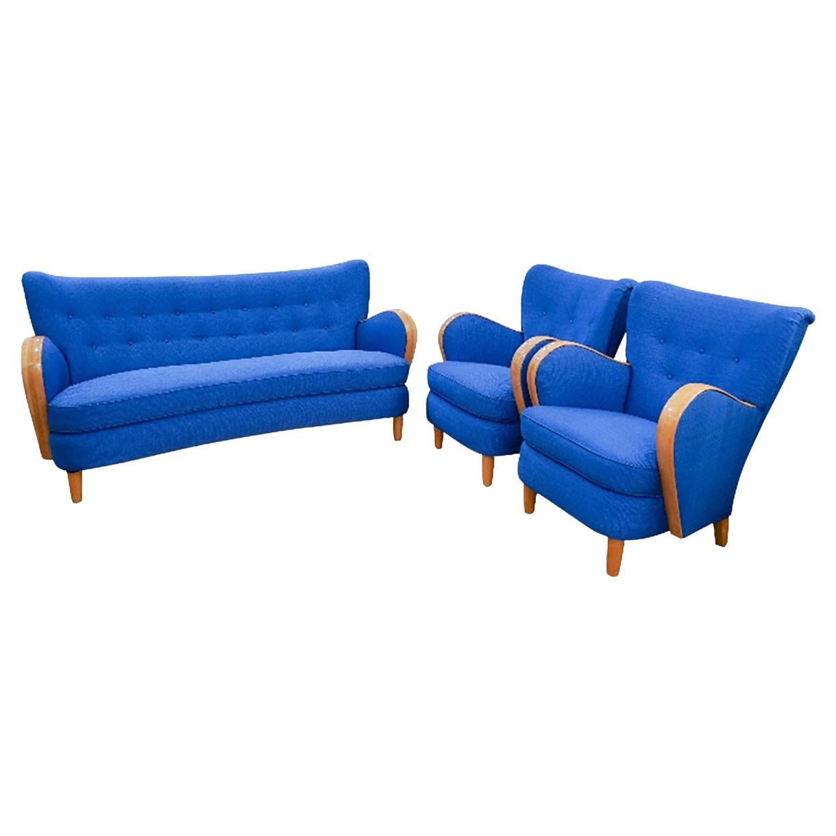 Blue Swedish Art Deco Lounge Group, 1940