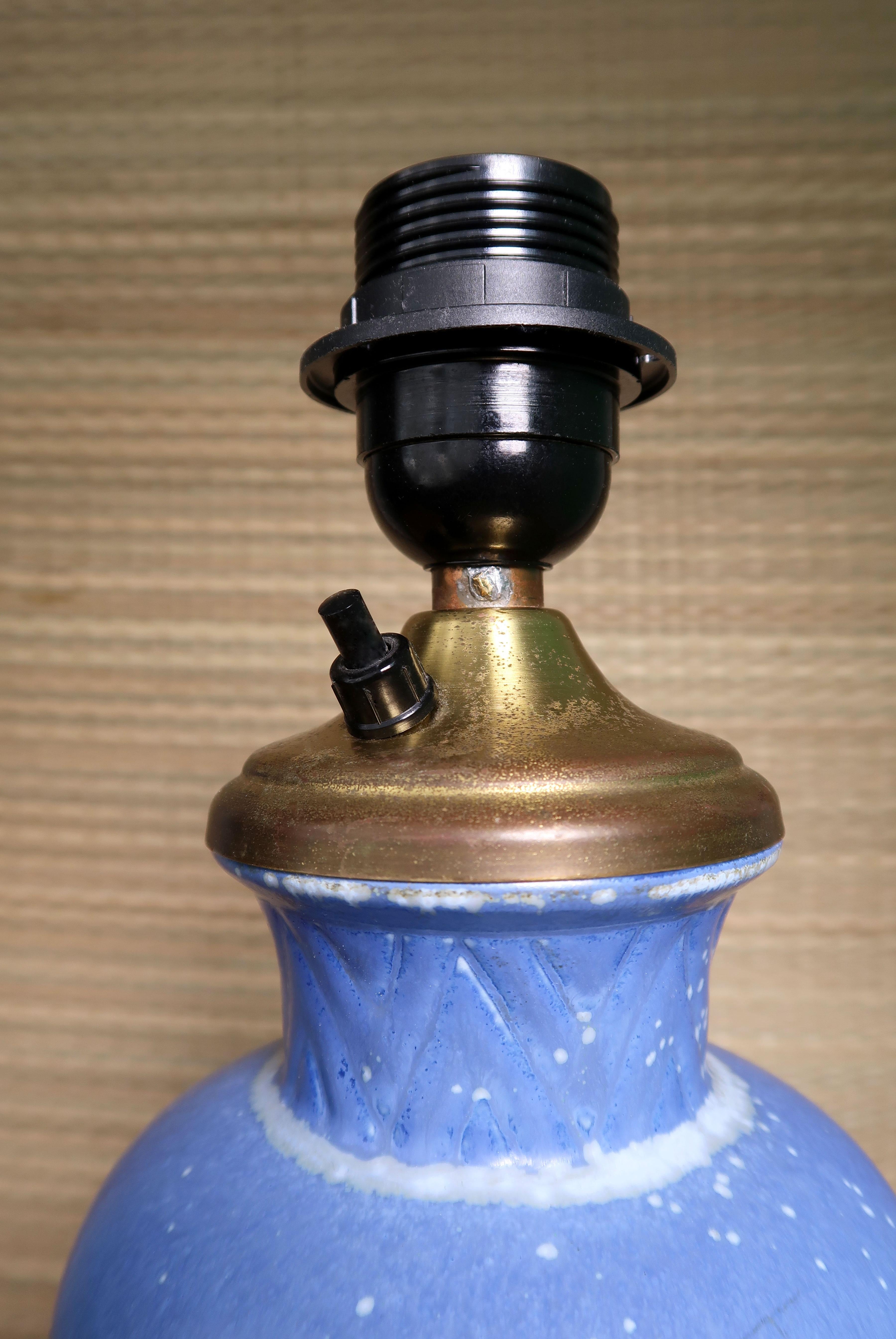 Mid-20th Century Blue Swedish Ceramic Gunnar Nylund for Rörstrand Brass Top Table Lamp, 1960s