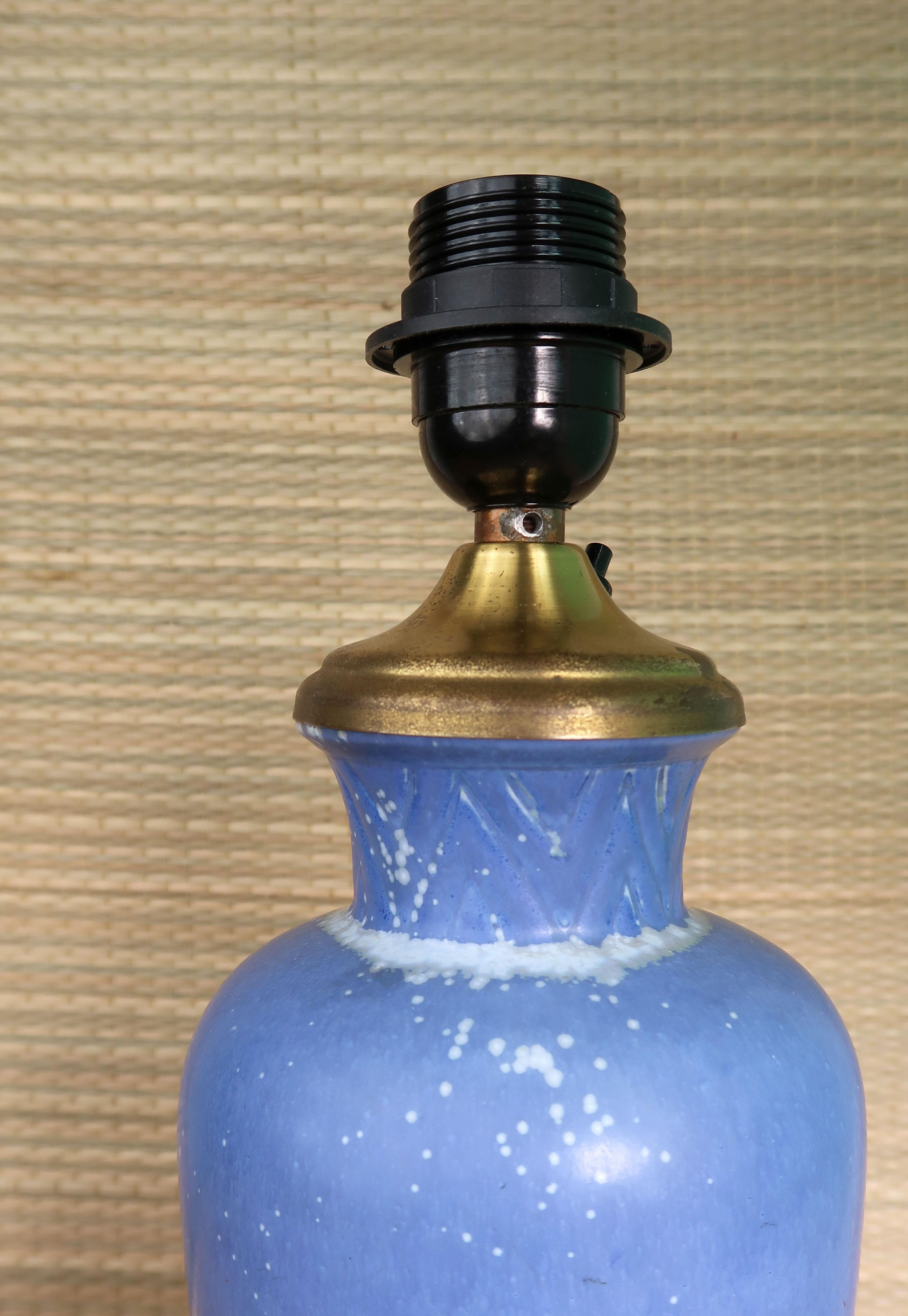 Blue Swedish Ceramic Gunnar Nylund for Rörstrand Brass Top Table Lamp, 1960s 1