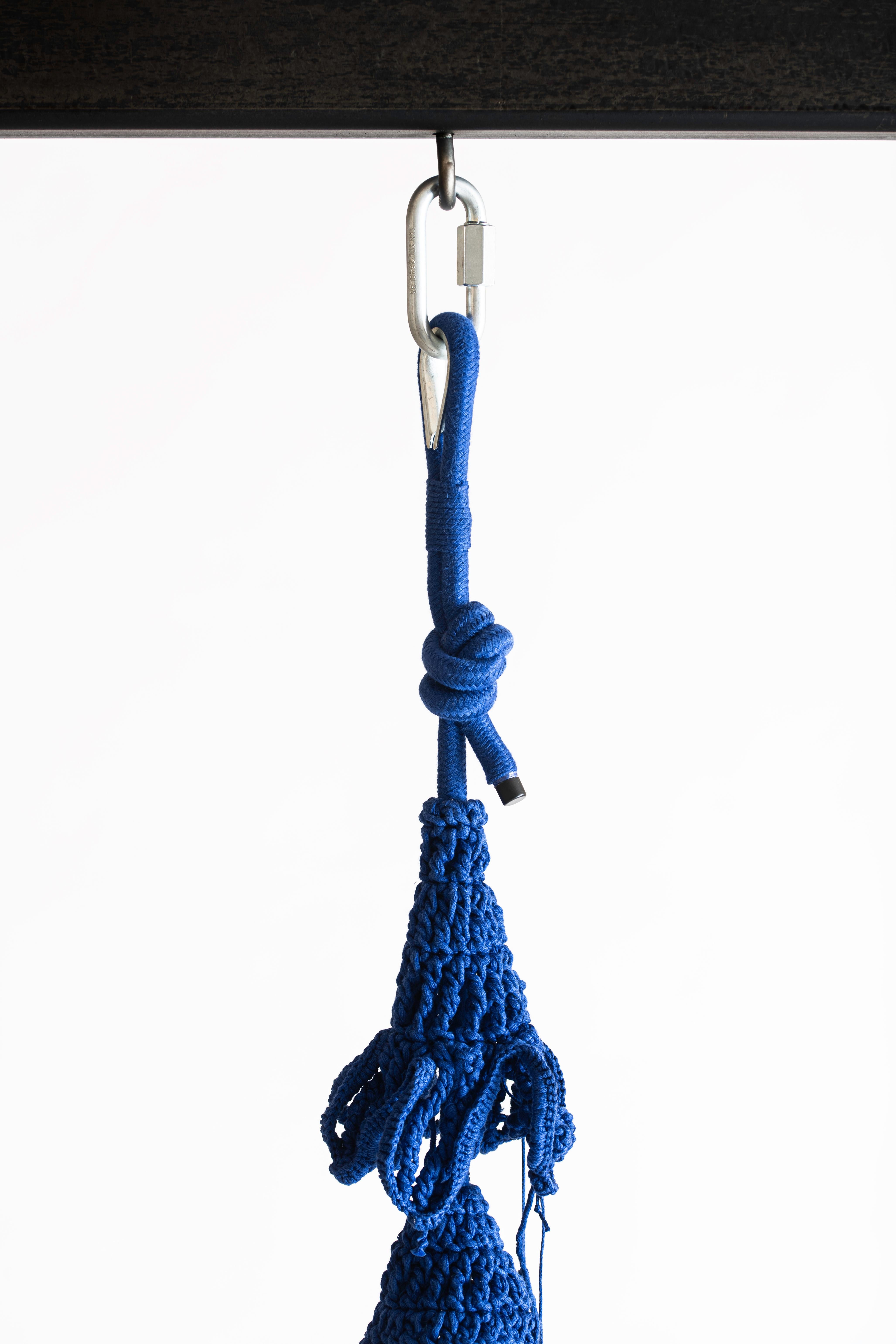 Israeli Blue Swing Handmade Crochet in Cotton and Polyester with Matte Iron Seat