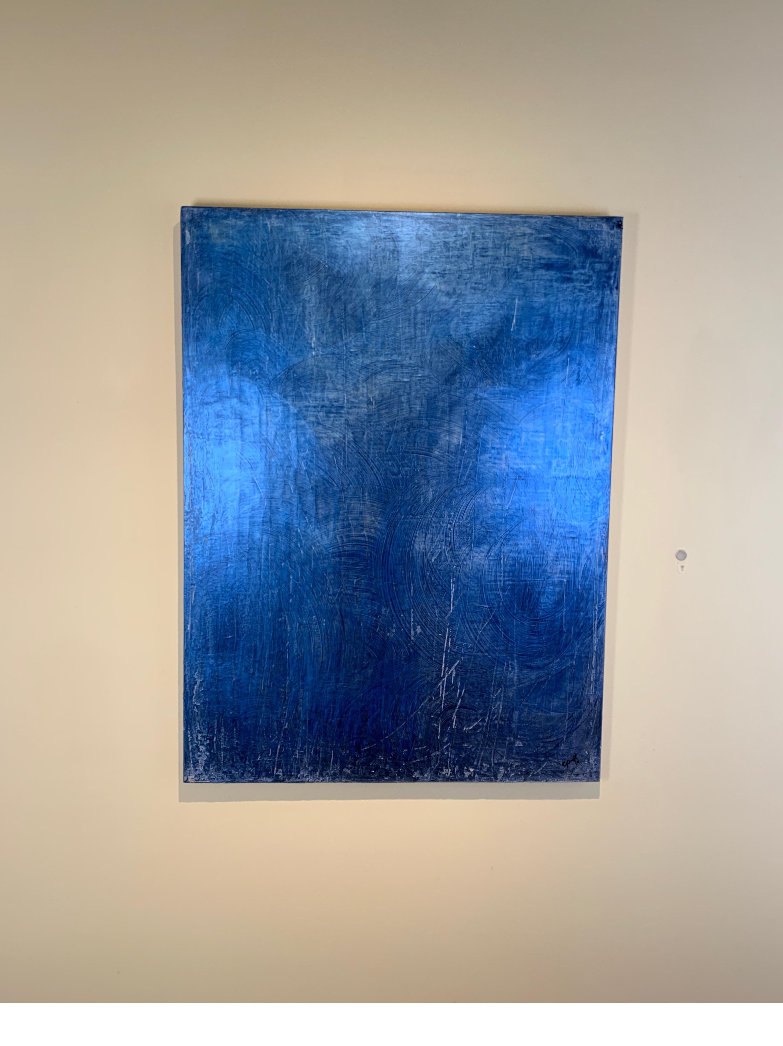 Blue Swirl, 2019, by Carol Post, Venetian Plaster and Acrylic on Canvas In Excellent Condition In Lambertville, NJ