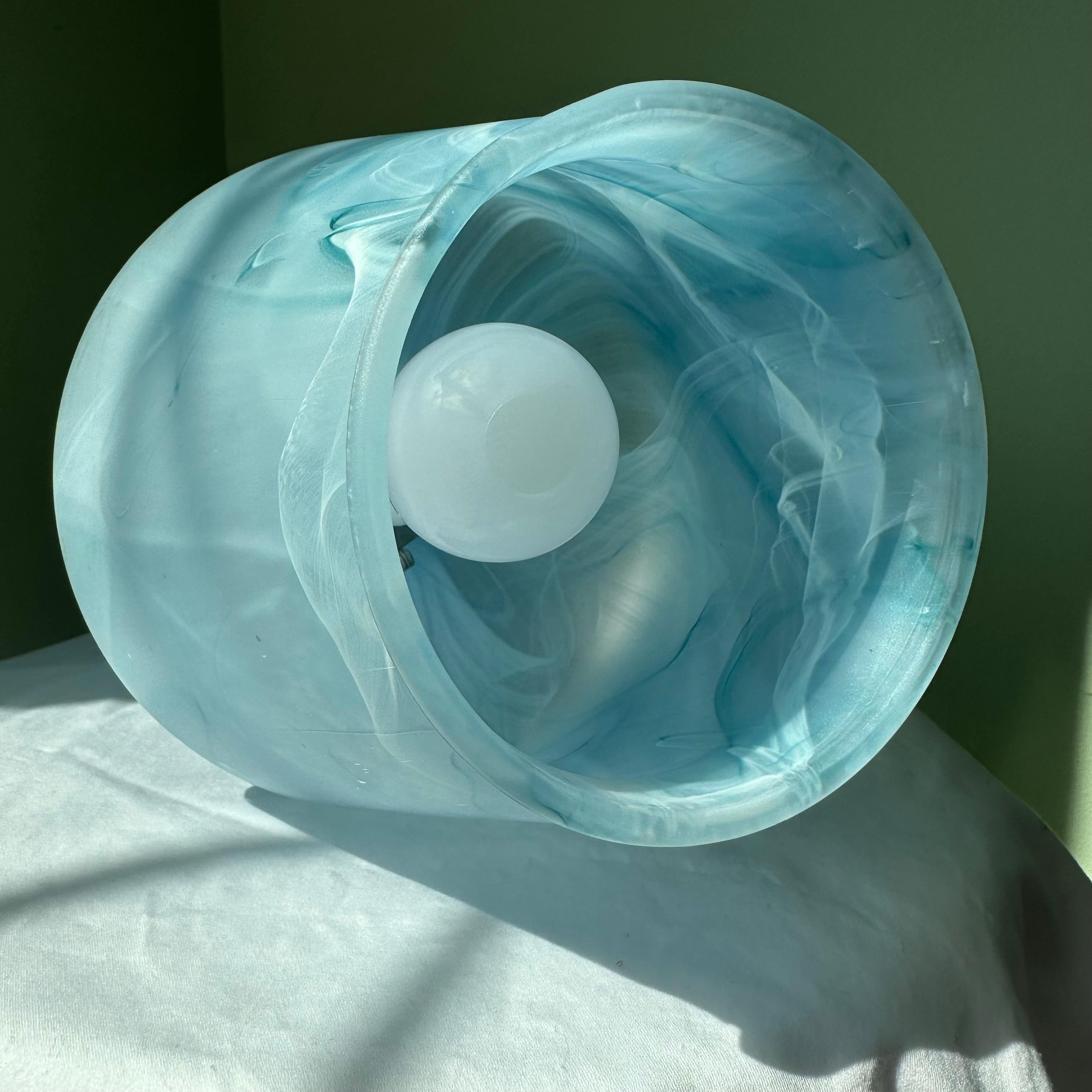 Blue Swirl Glass Mushroom Table Lamp For Sale 5