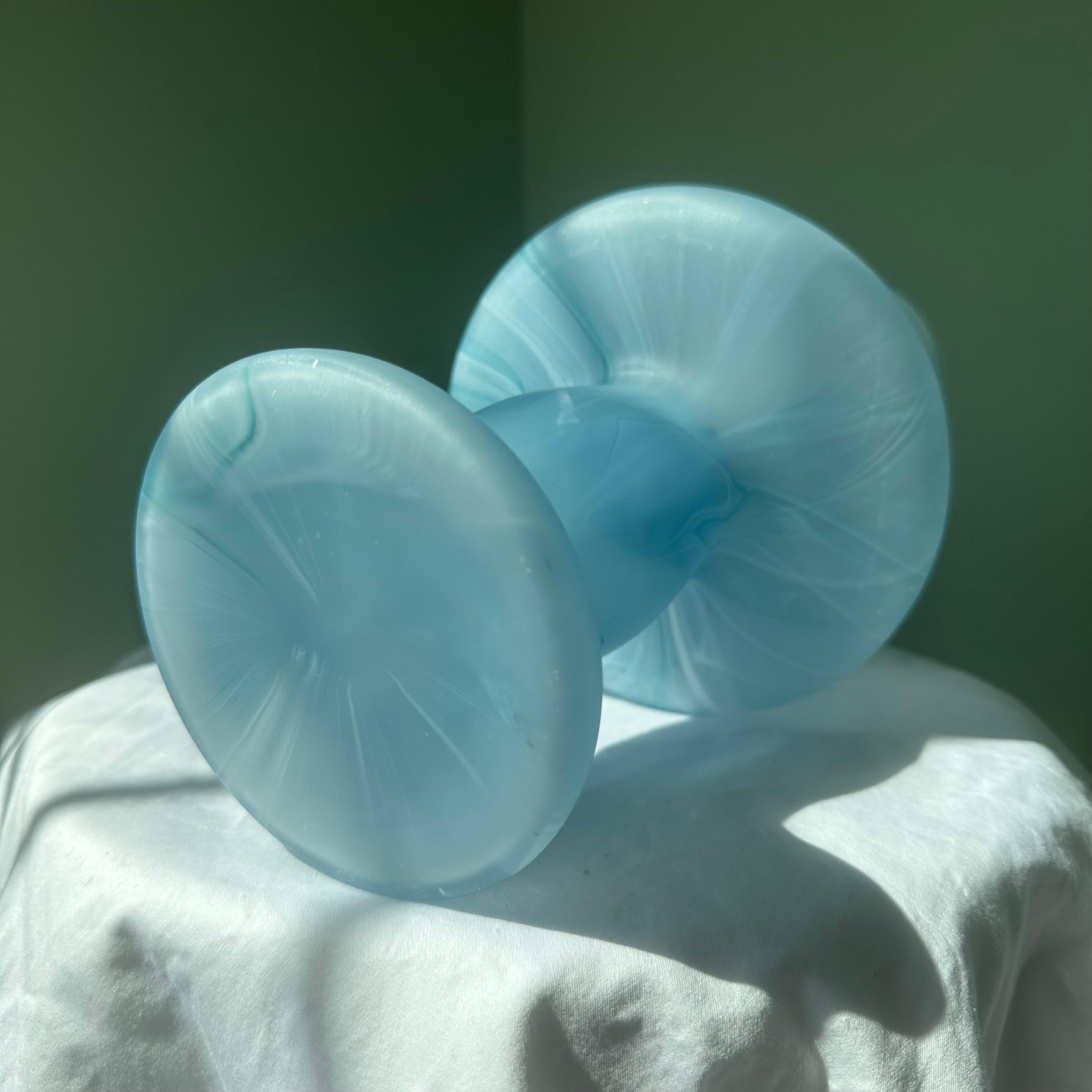 Blue Swirl Glass Mushroom Table Lamp For Sale 6