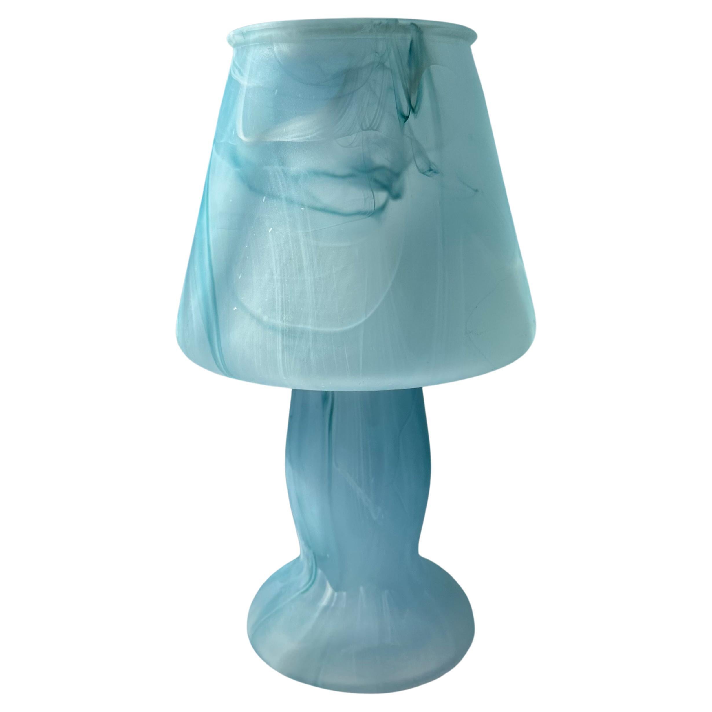 Lampe de table champignon en verre bleu