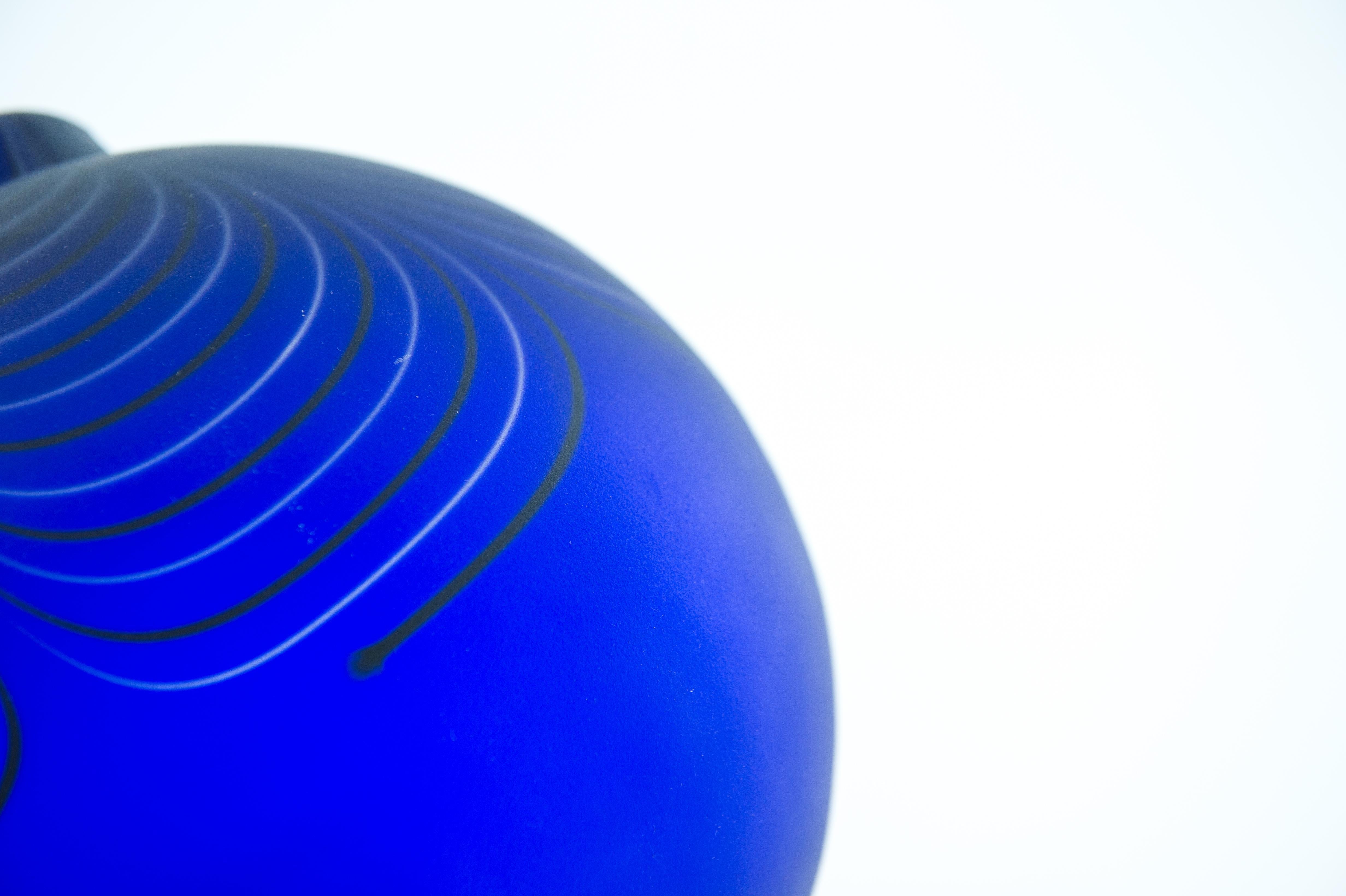 Blue Swirl Murano Art Glass Sphere Vase, Alberto Donà, 1980 For Sale 7