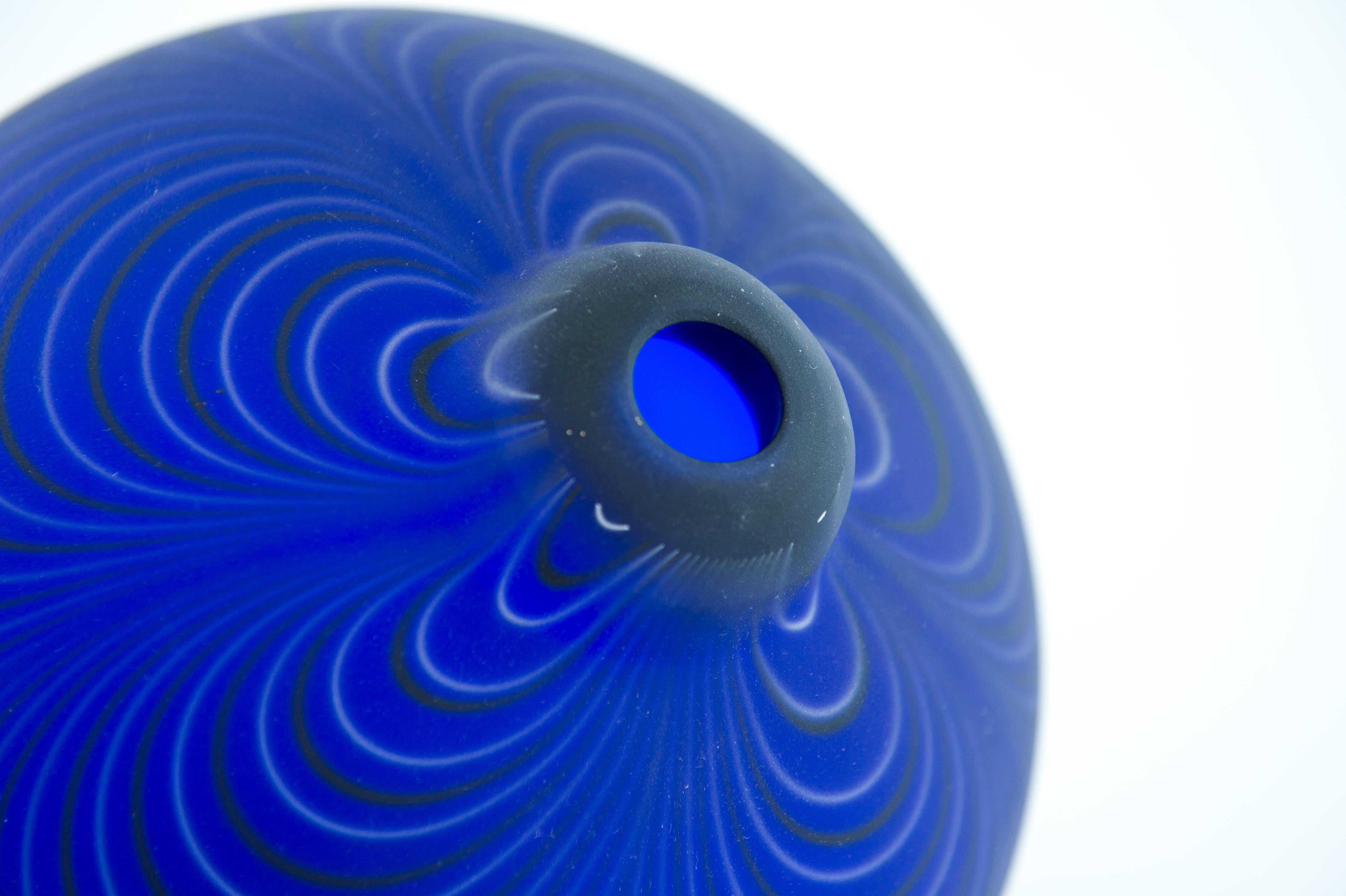 Fired Blue Swirl Murano Art Glass Sphere Vase, Alberto Donà, 1980 For Sale