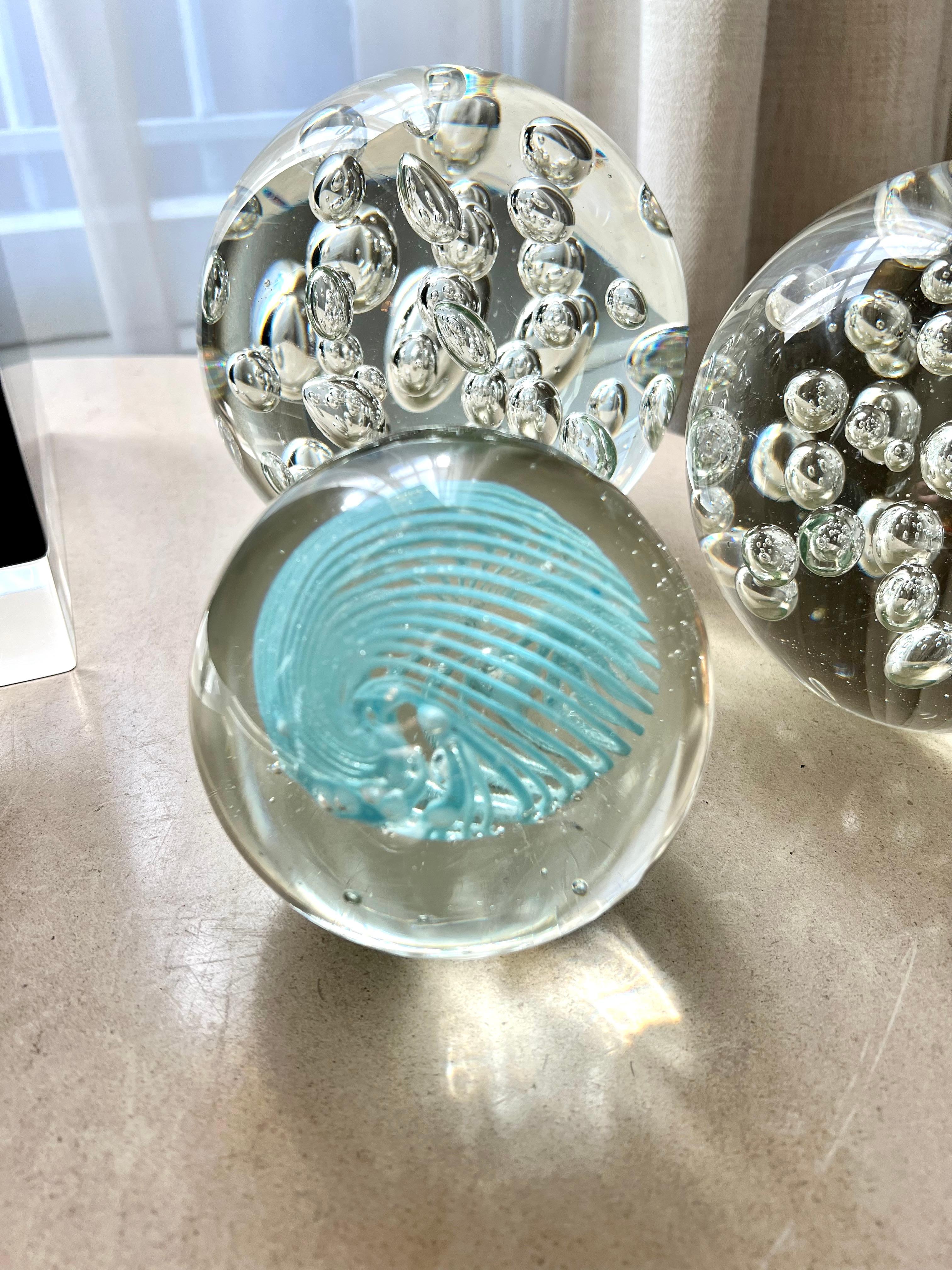 Hand-Crafted Blue Swirl Paper Weight For Sale