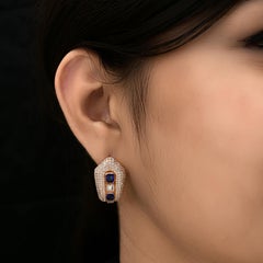 Processed Sapphire Natural Diamond Studded Clip-on Earrings 14k Rose Gold