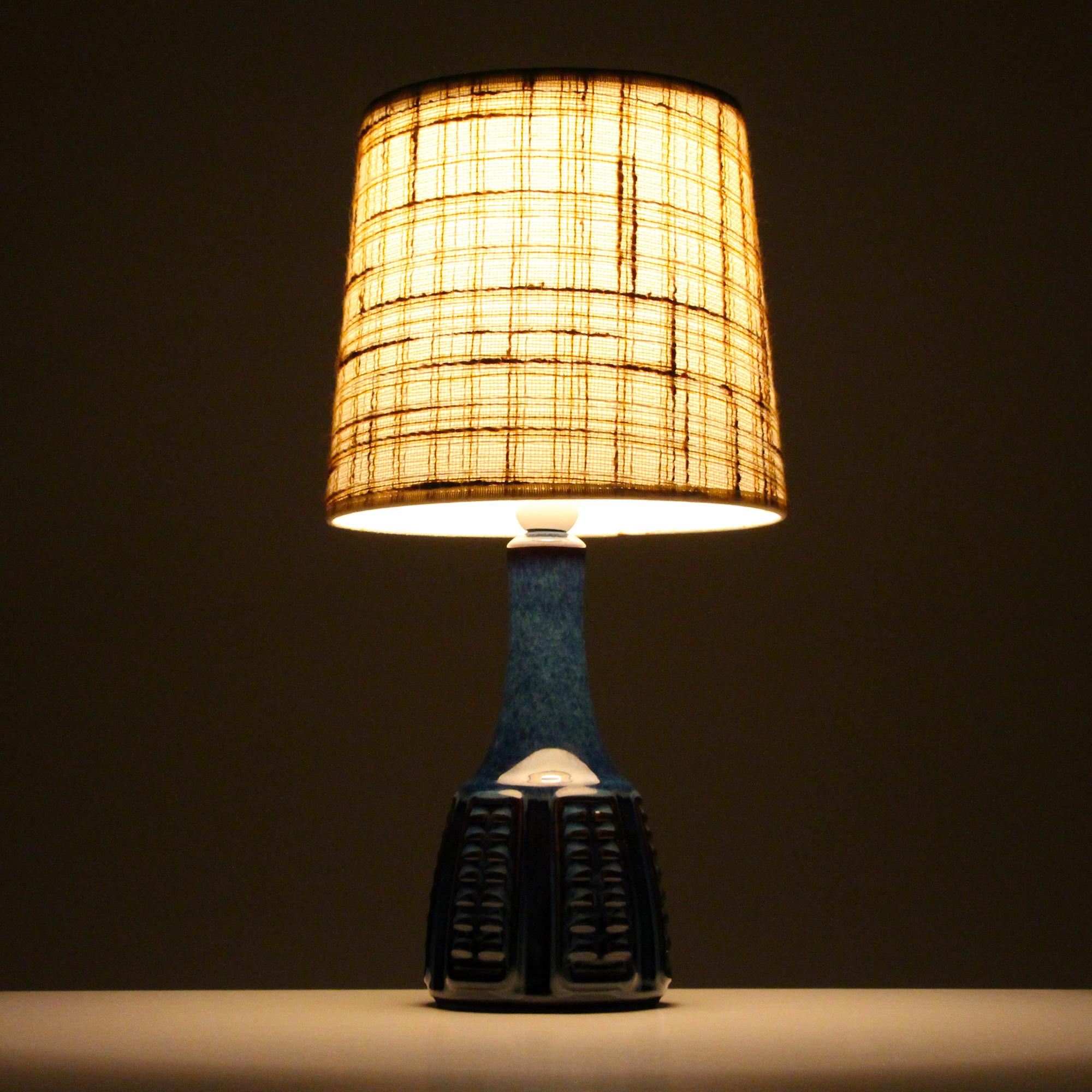 Danish Blue Table Lamp by Einar Johansen for Soholm 1960s, with Vintage Shade Included