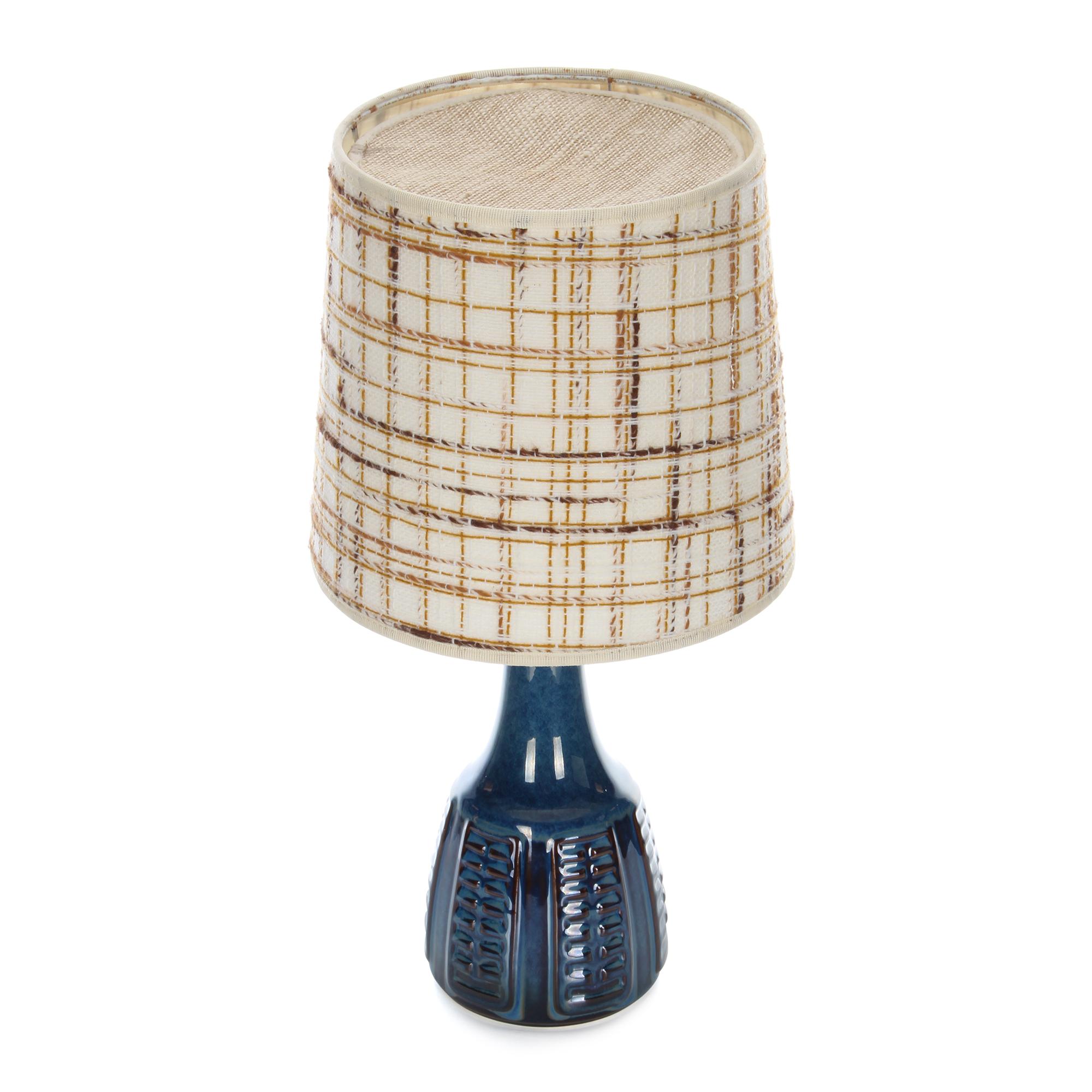 Glazed Blue Table Lamp by Einar Johansen for Soholm 1960s, with Vintage Shade Included