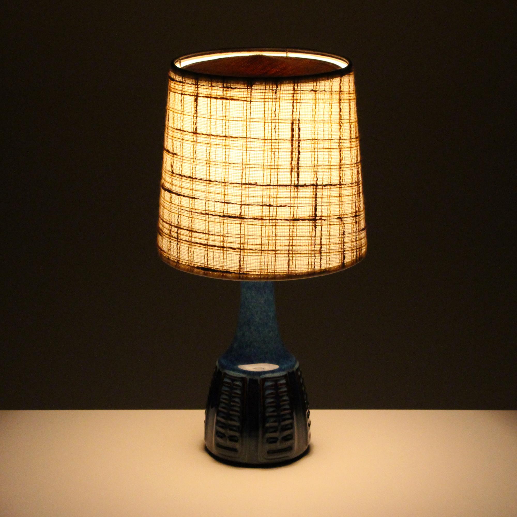 Blue Table Lamp by Einar Johansen for Soholm 1960s, with Vintage Shade Included In Good Condition In Brondby, Copenhagen