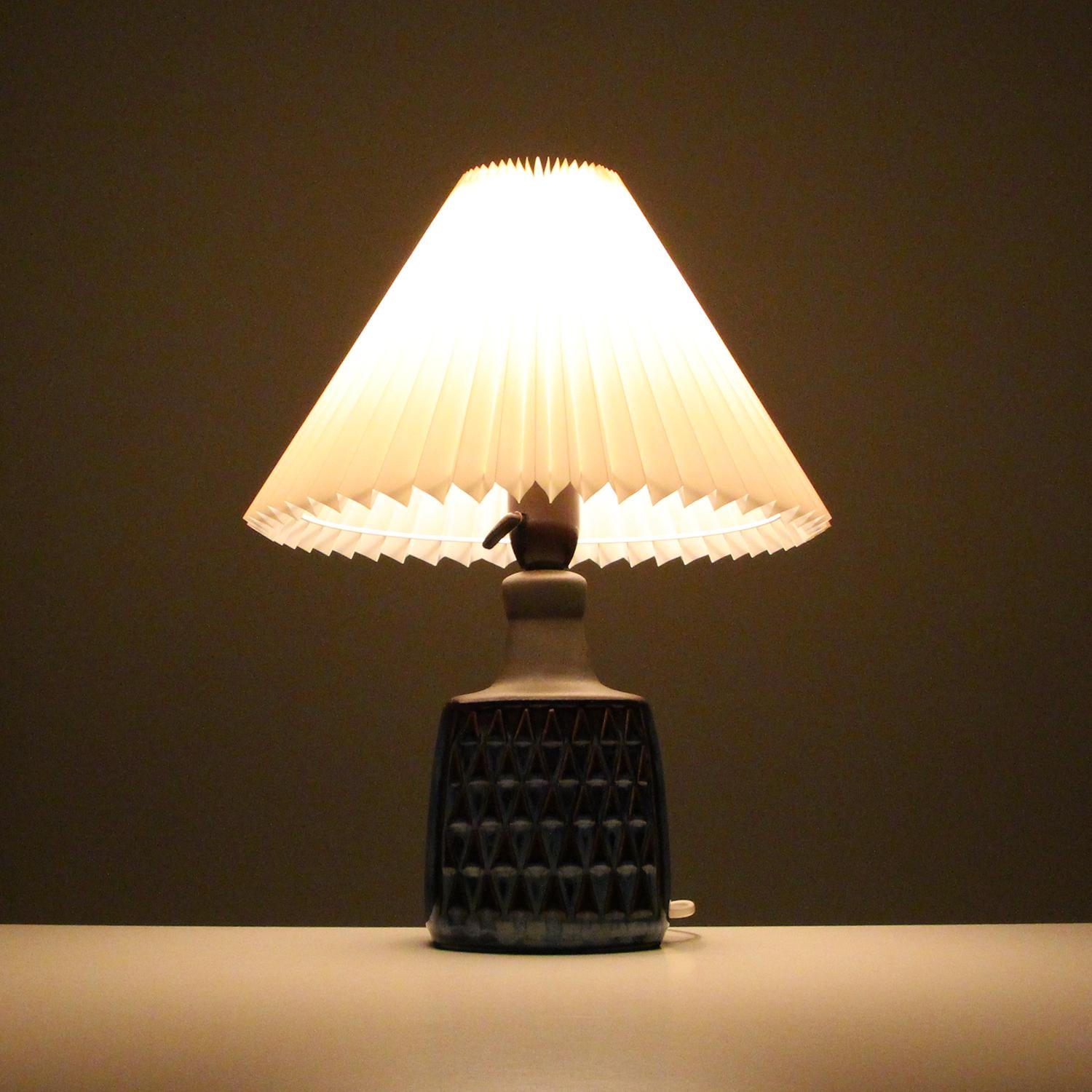 Danish Blue Table Lamp by Einar Johansen Soholm 1960s, with Vintage Shade Included