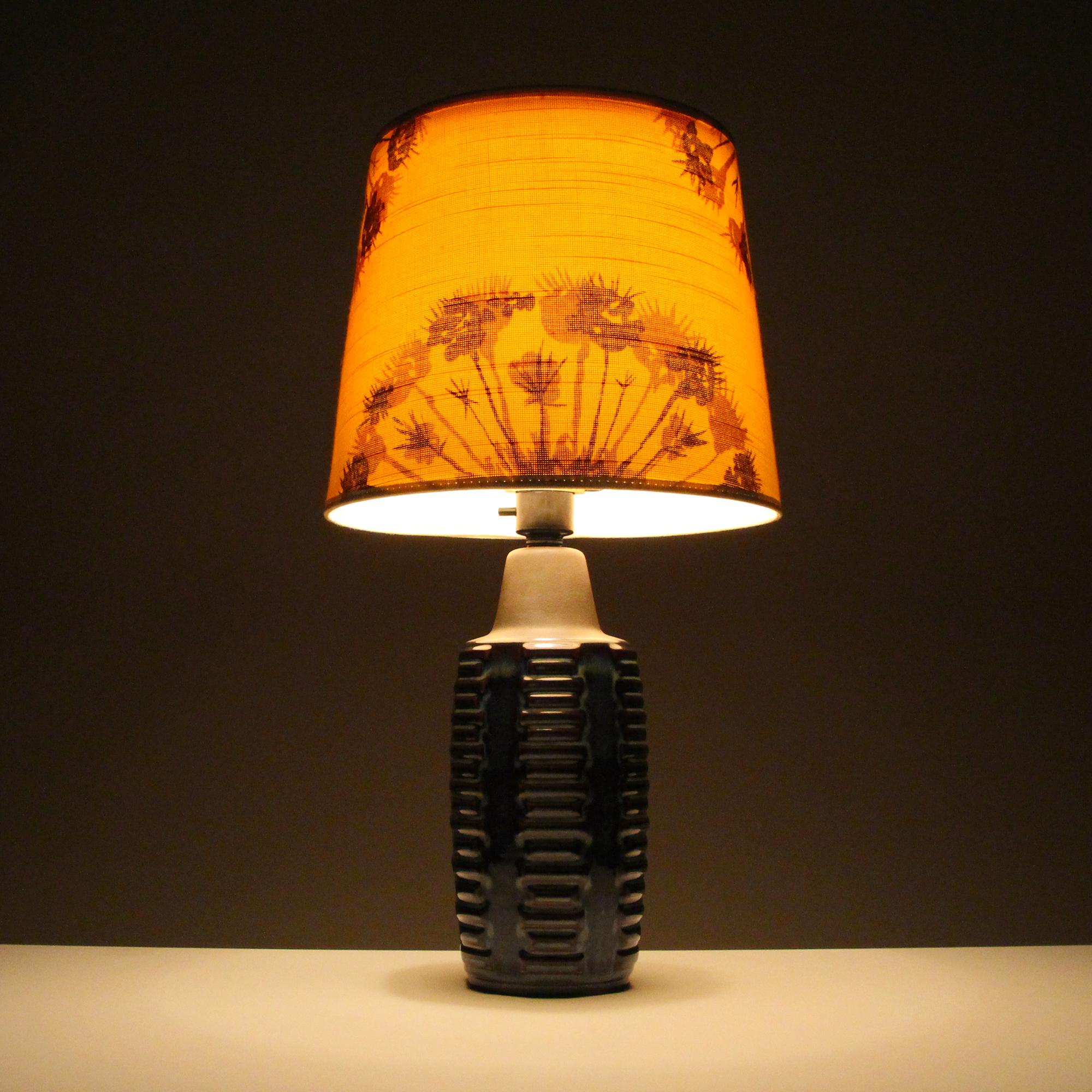 Danish Blue Table Lamp by Einar Johansen Soholm 1960s, with Vintage Shade Included