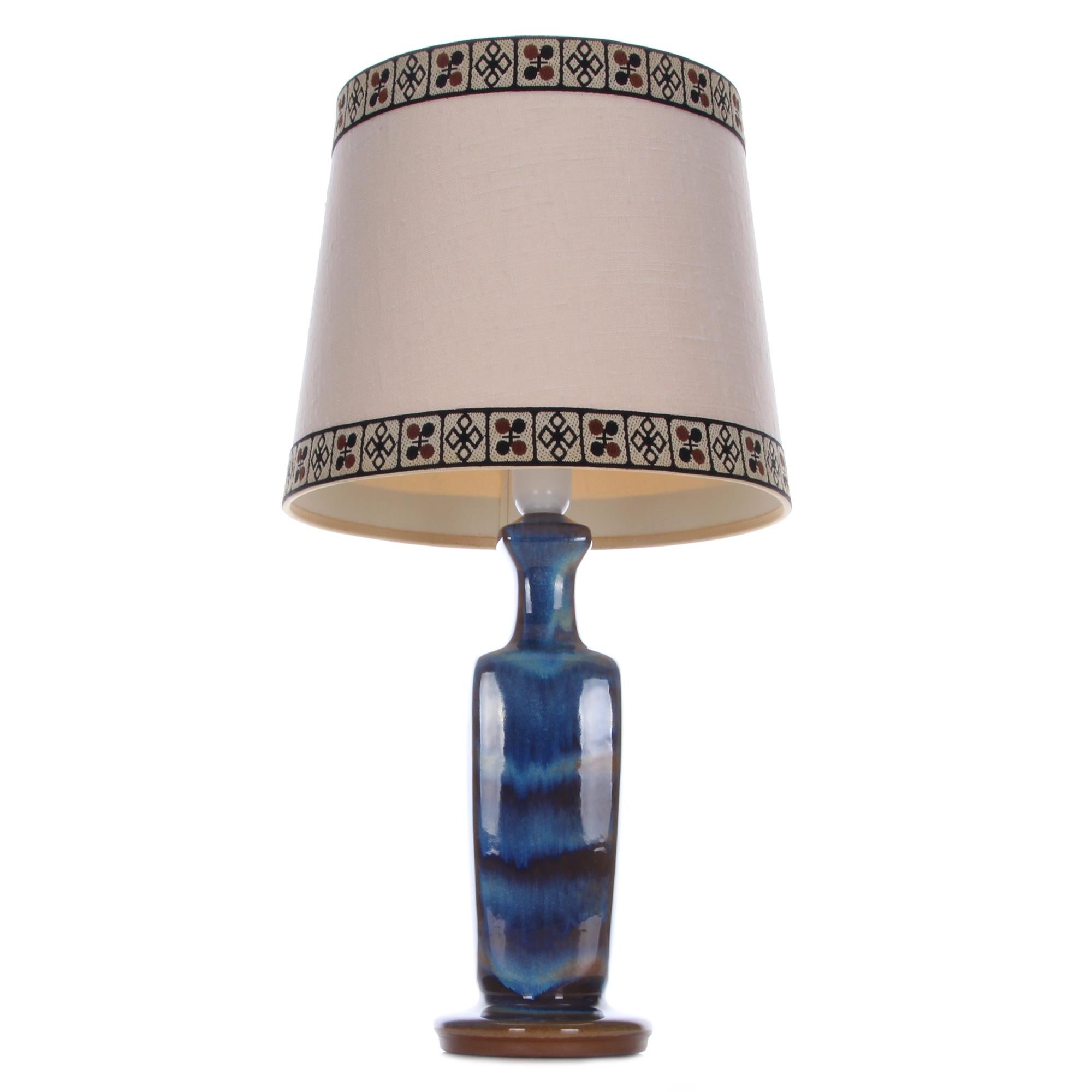 Scandinavian Modern Blue Table Lamp by Michael Andersen & Son 1960s, with Vintage Shade Included