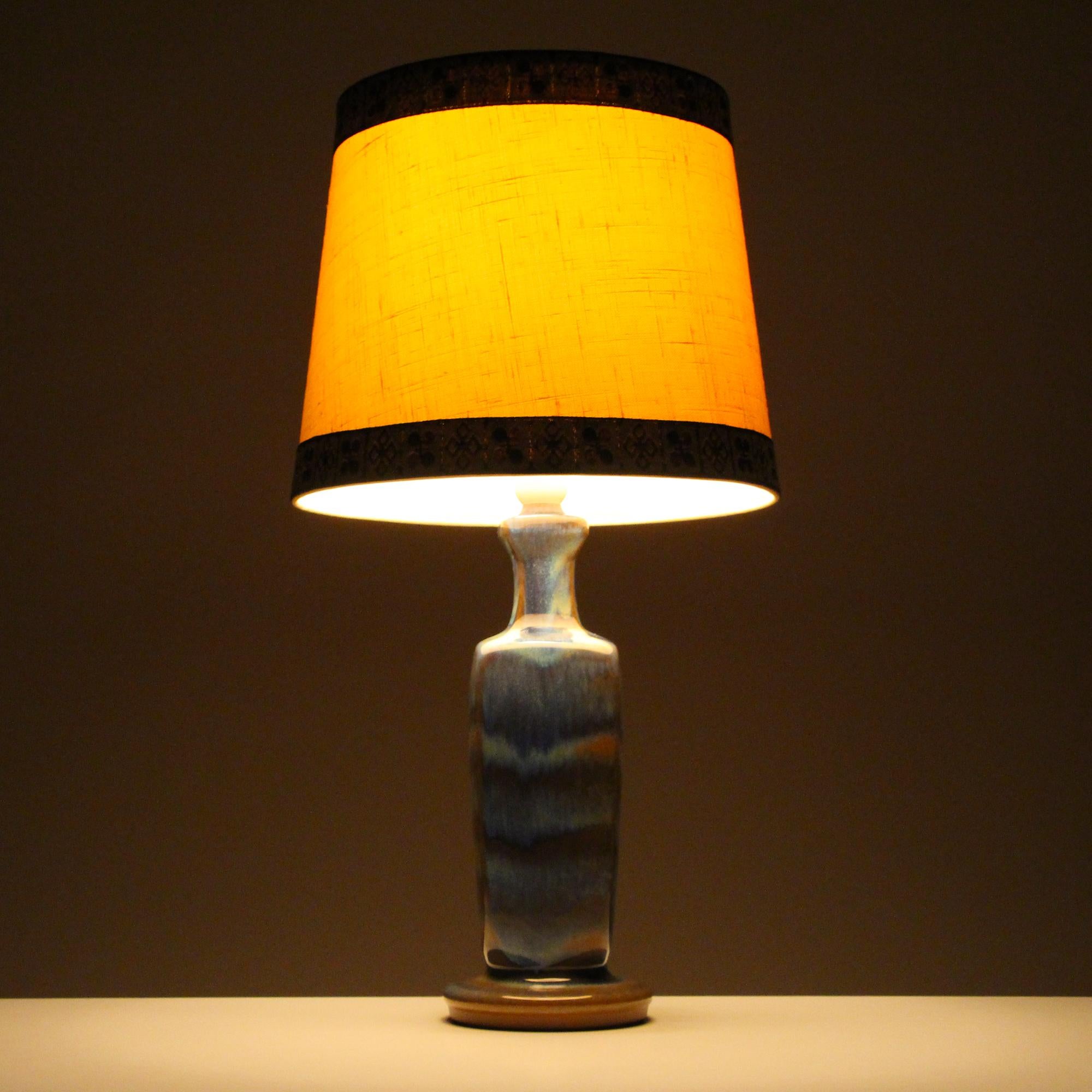 Danish Blue Table Lamp by Michael Andersen & Son 1960s, with Vintage Shade Included