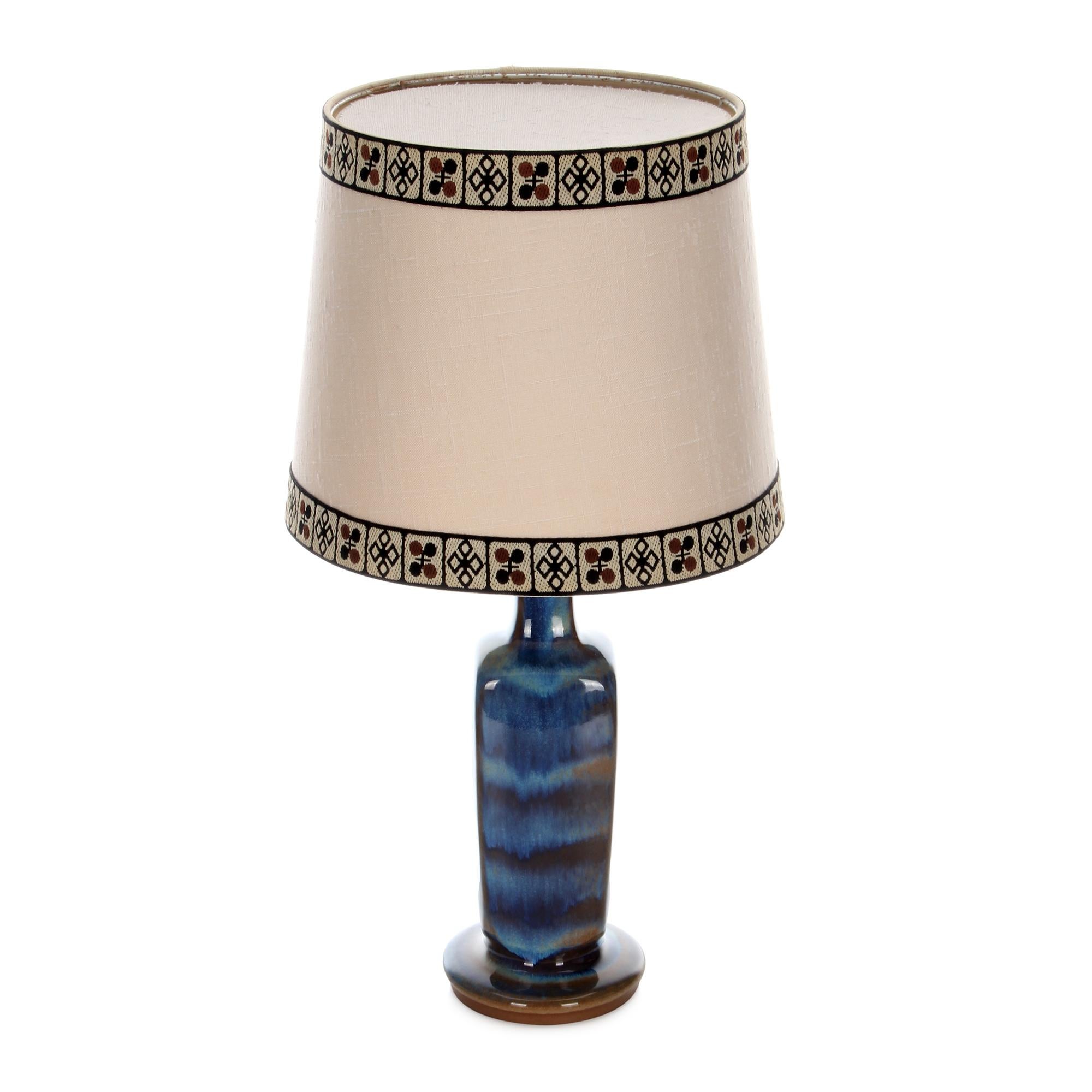 Glazed Blue Table Lamp by Michael Andersen & Son 1960s, with Vintage Shade Included