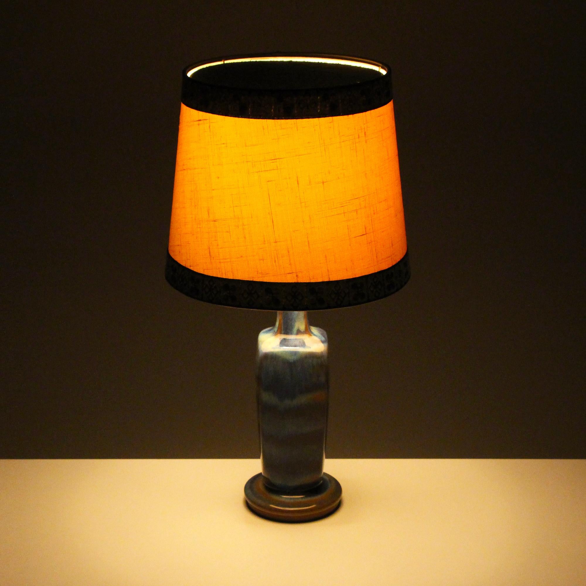 Blue Table Lamp by Michael Andersen & Son 1960s, with Vintage Shade Included In Good Condition In Brondby, Copenhagen