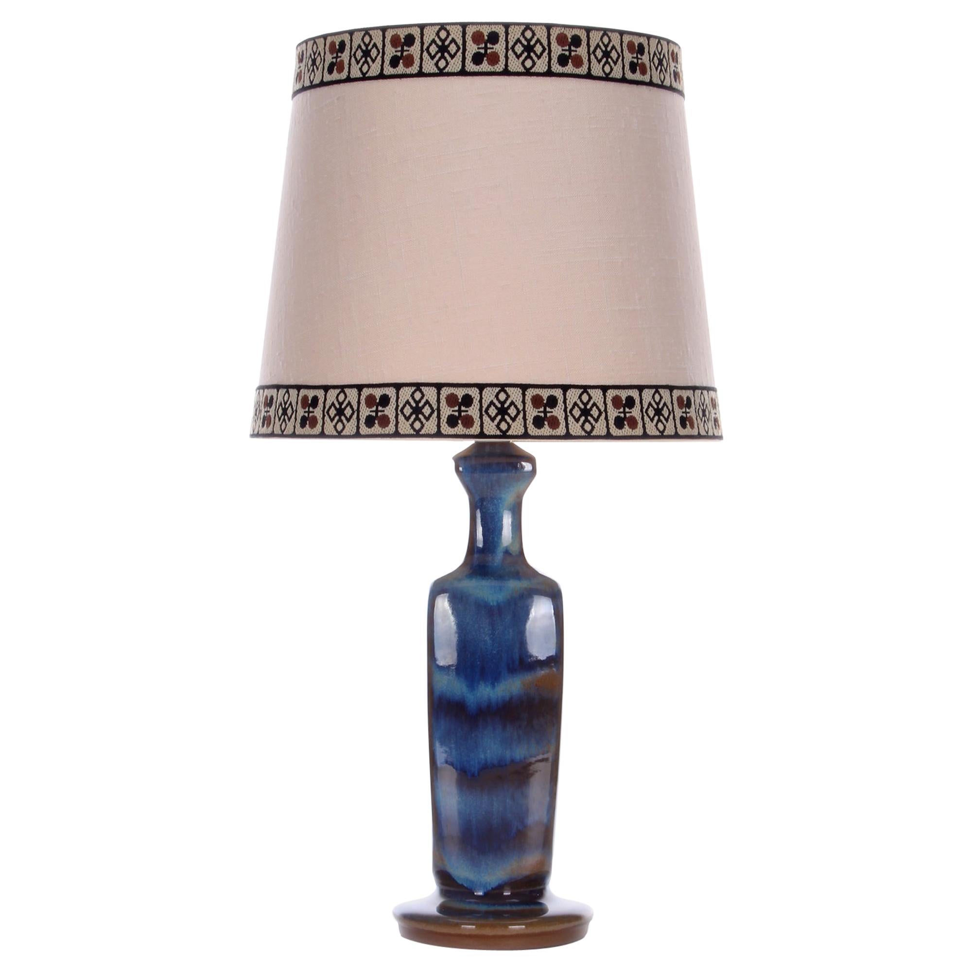 Blue Table Lamp by Michael Andersen & Son 1960s, with Vintage Shade Included