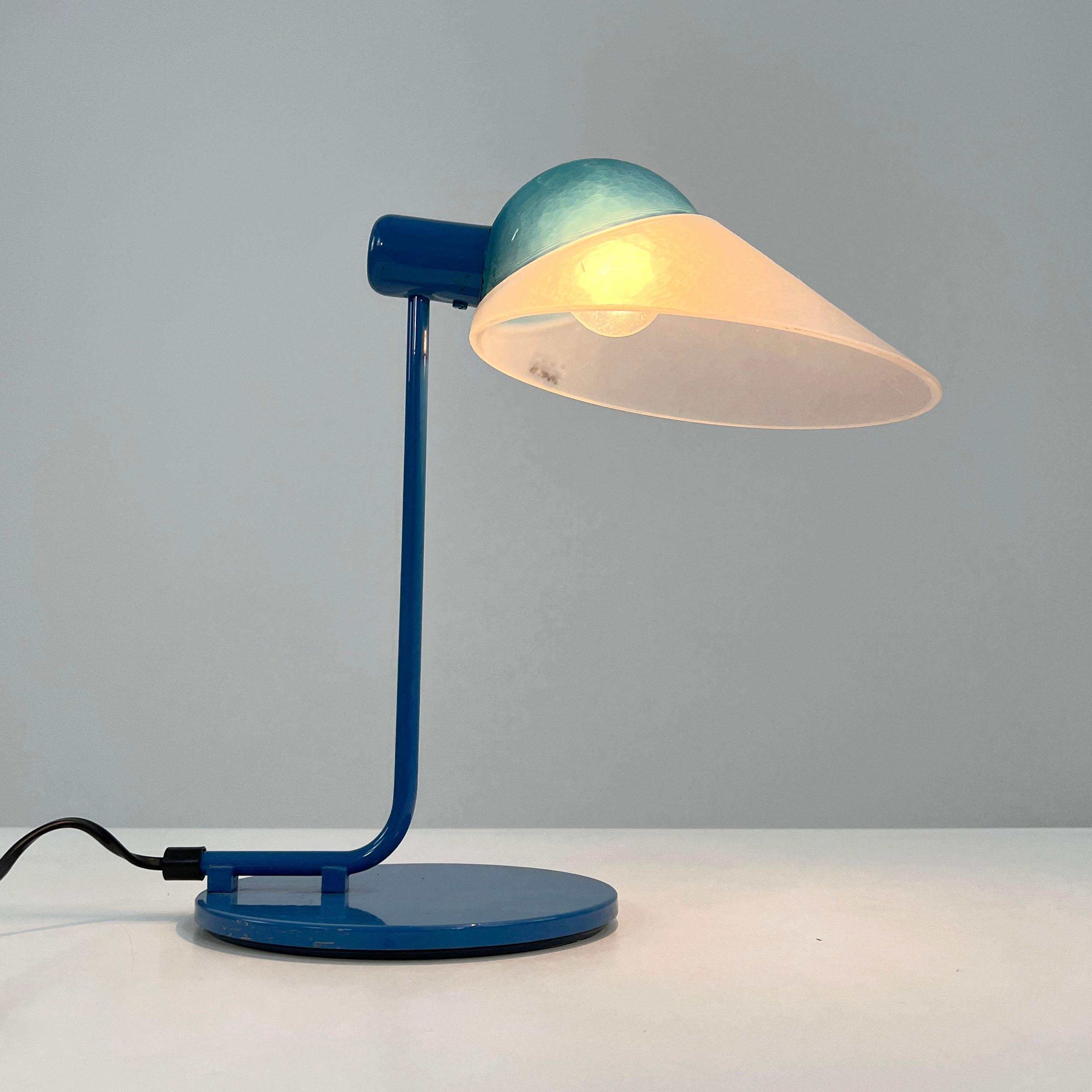Italian Blue Table Lamp in Glass & Metal from VeArt, 1980s