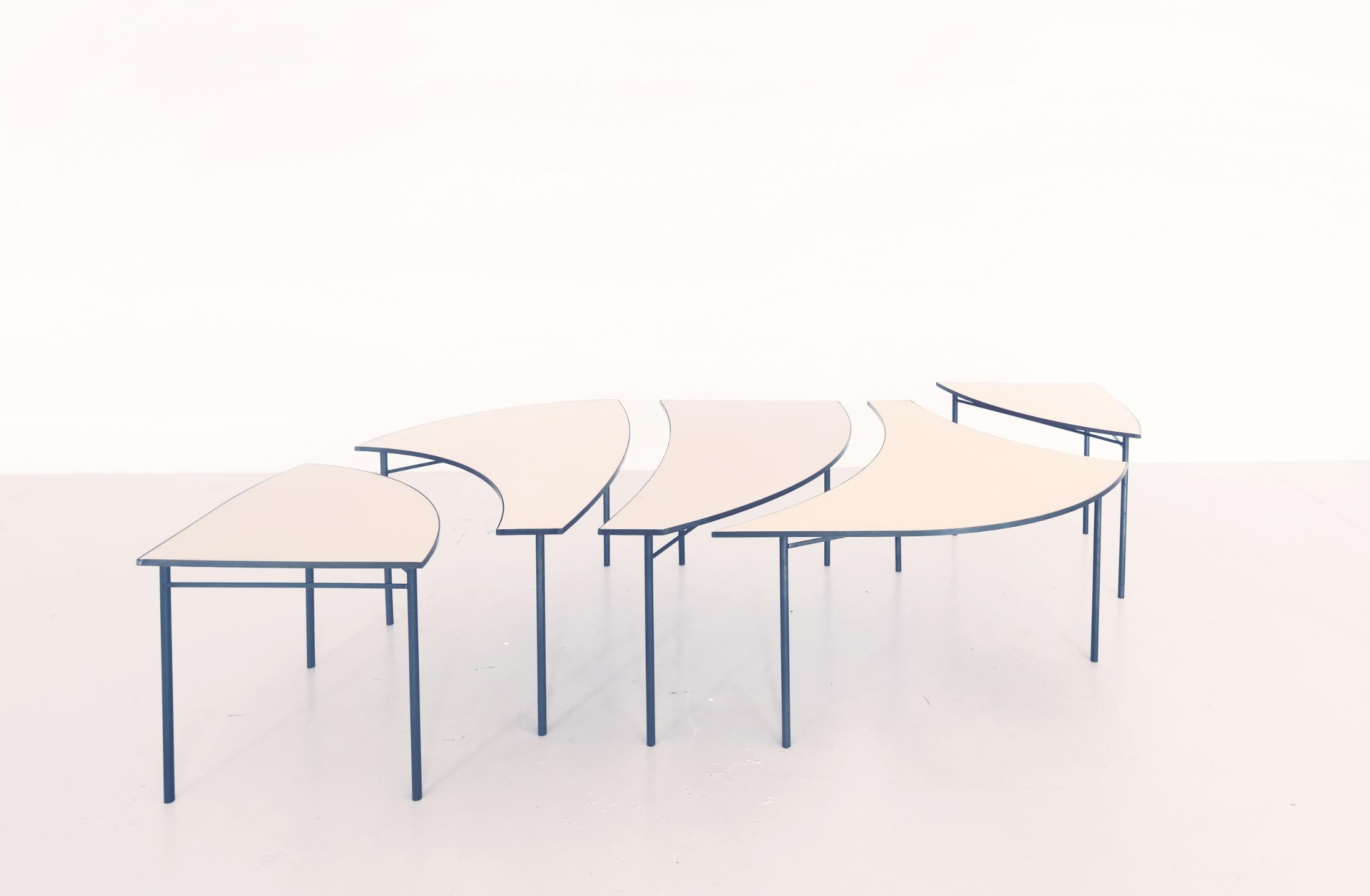 Blue Tabula [non] Rasa table set by Studio Traccia
Dimensions: W 280 x D 140 x H 74 cm
Materials: Steel.
Also Available: Other colours available.

The table was designed for our installation called tabula[non]rasa developed for Milan Design