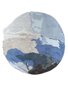 Blue Tactile 300 Round Rug in Hand-knotted Wool and Bamboo Silk by Mohebban