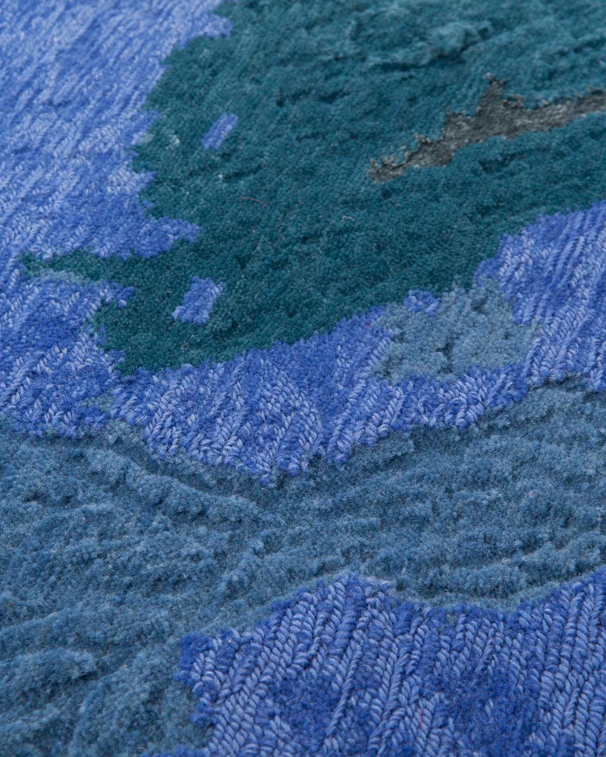 Italian Blue Tactile 300 Round Rug in Hand-knotted Wool and Bamboo Silk by Mohebban For Sale