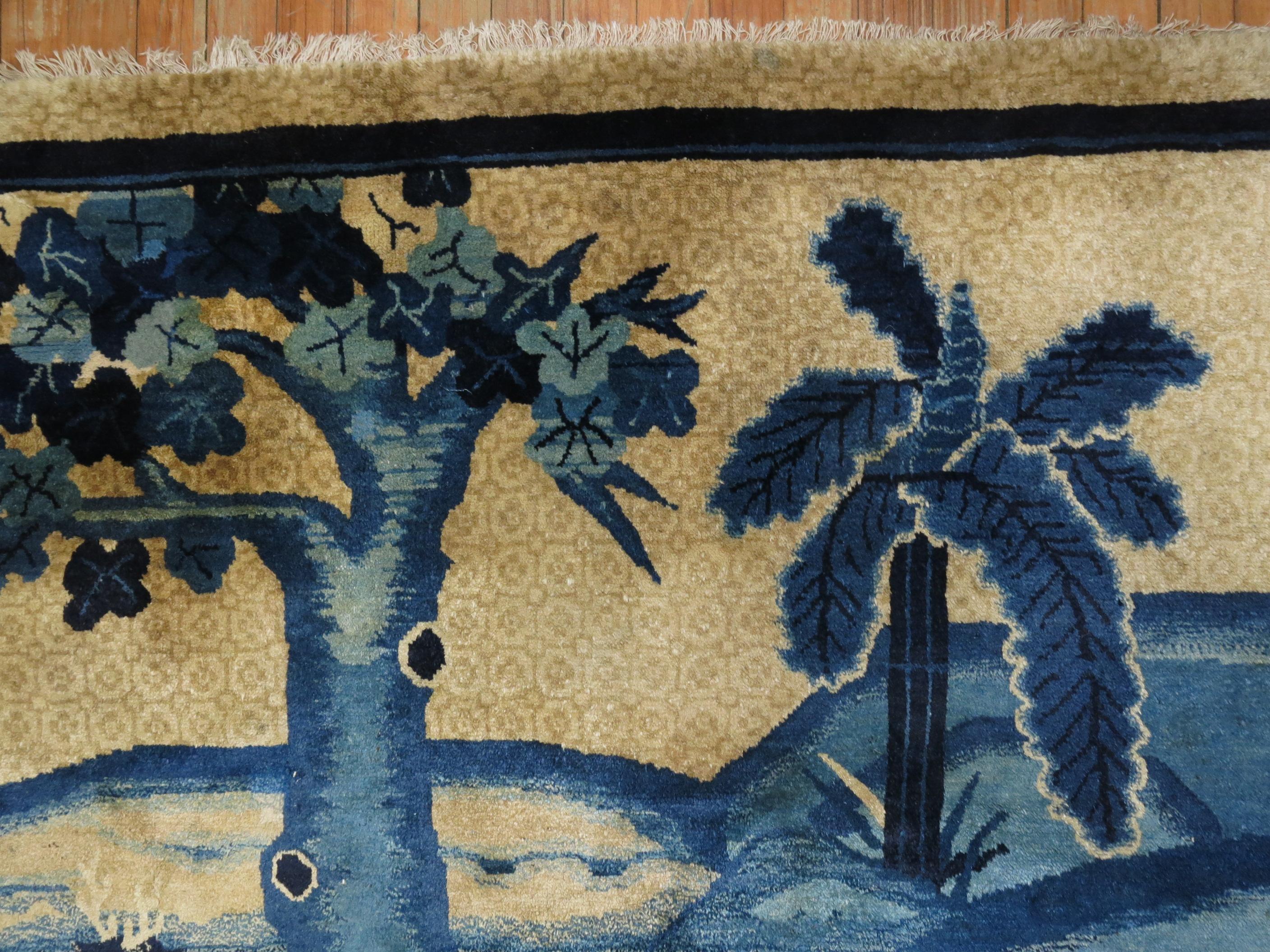 Alfombra Paisaje Pictórica Animales Chinos Azul Tan en venta 3