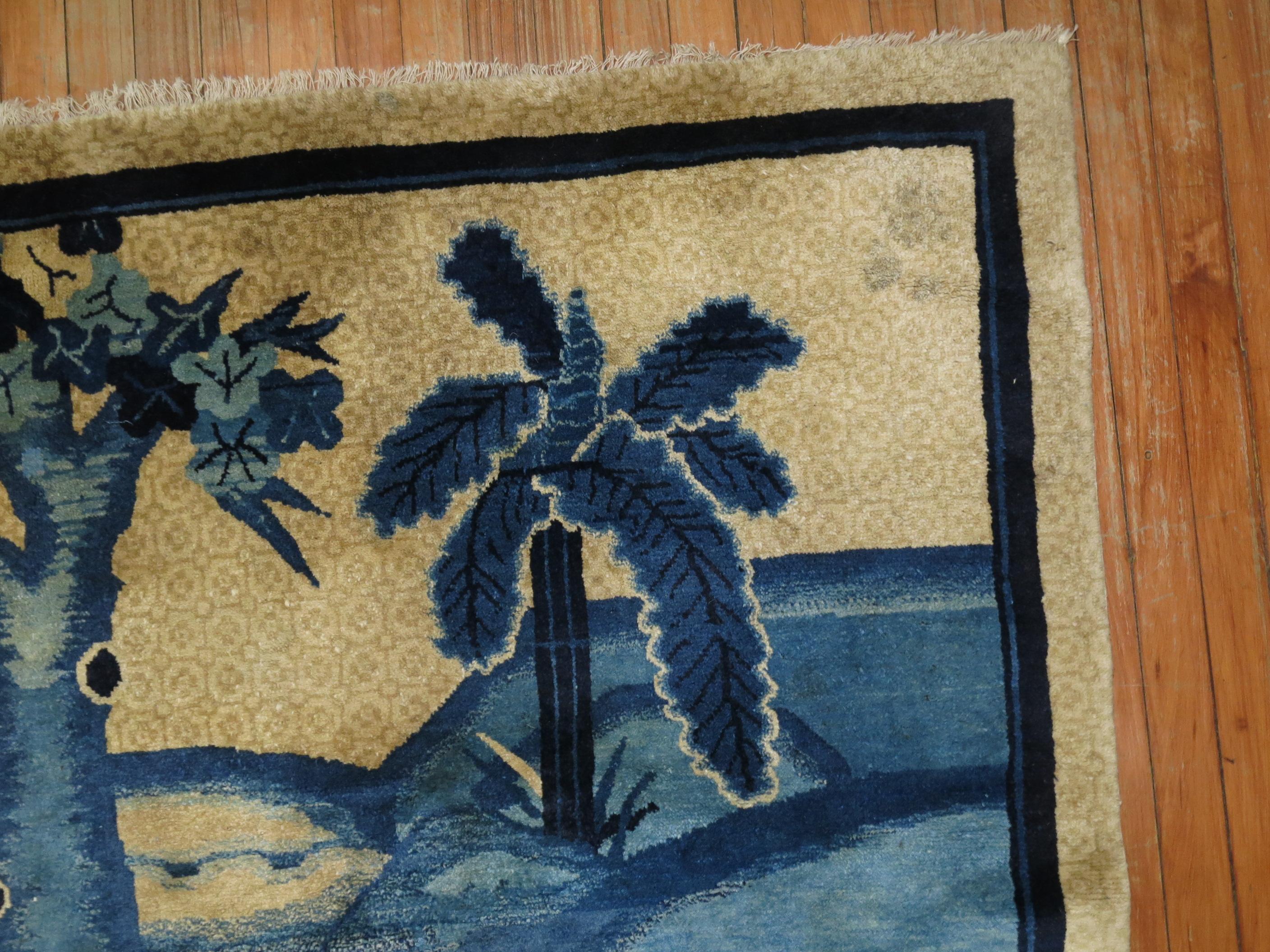 Alfombra Paisaje Pictórica Animales Chinos Azul Tan en venta 4
