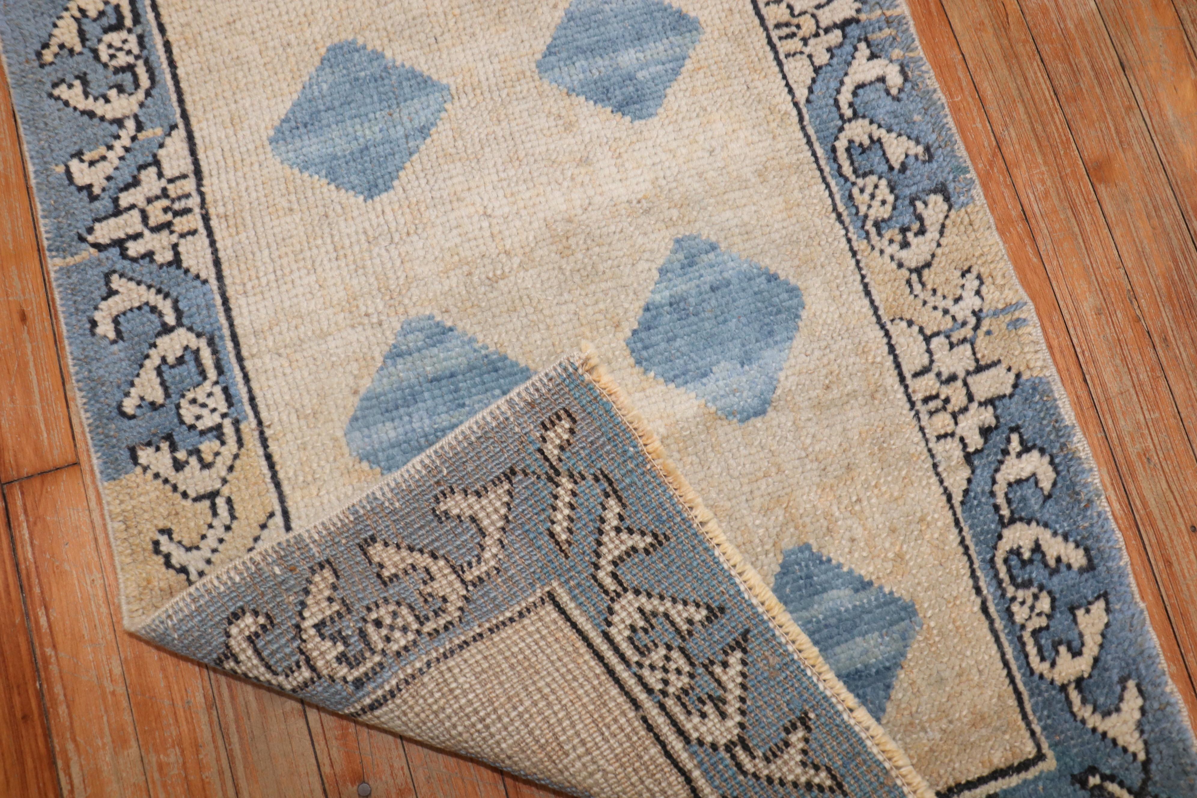 Blue Tan Small Turkish Runner For Sale 1