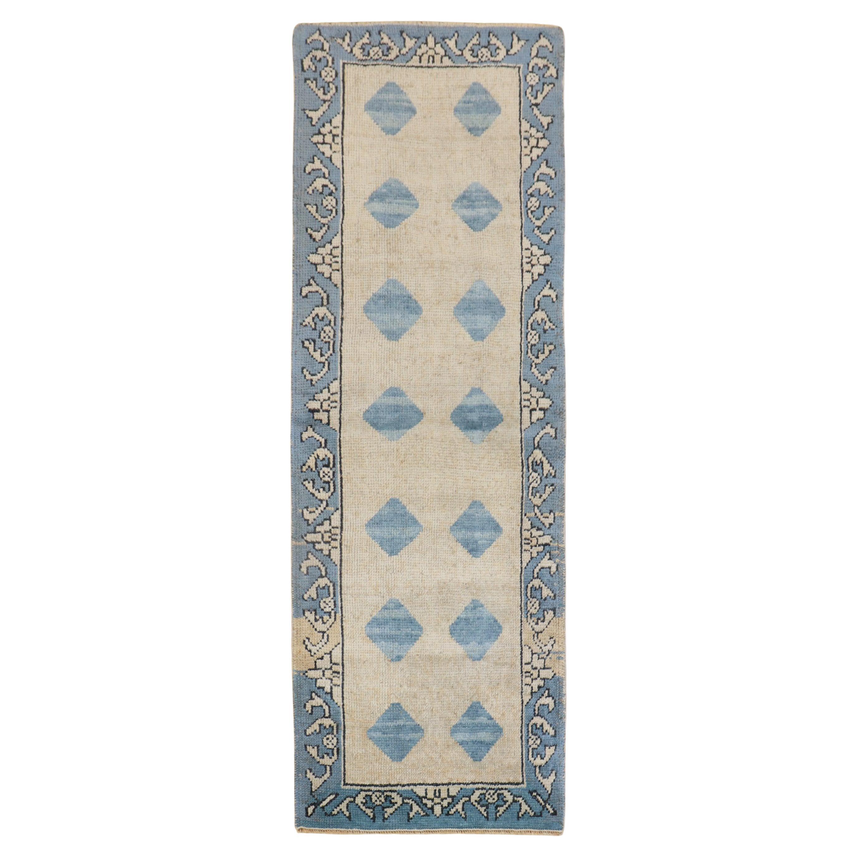 Blue Tan Small Turkish Runner For Sale